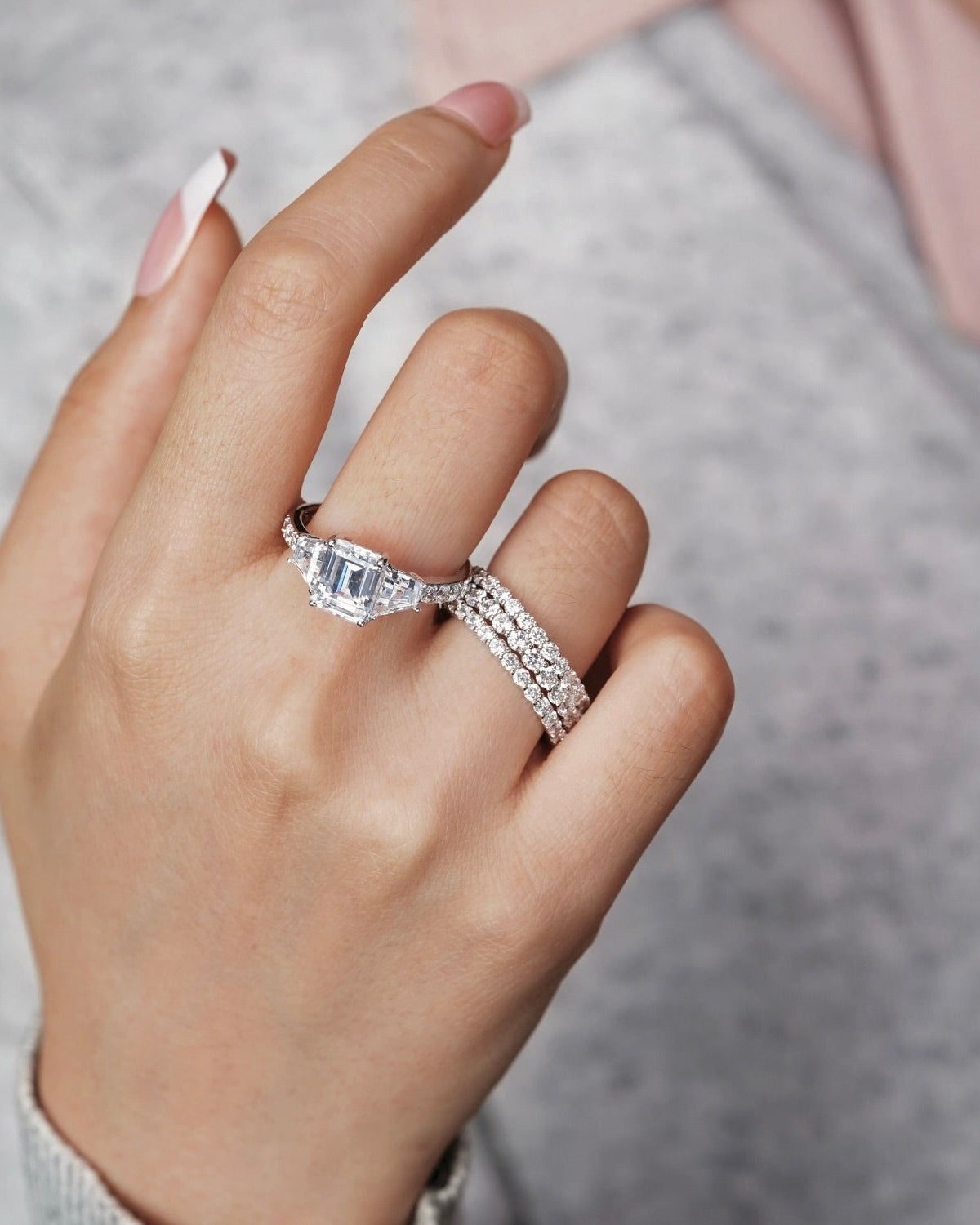Emerald Cut with Trapeze Side Stone Cocktail Ring