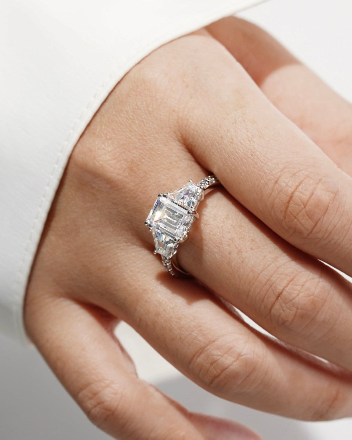 Emerald Cut with Trapeze Side Stone Cocktail Ring
