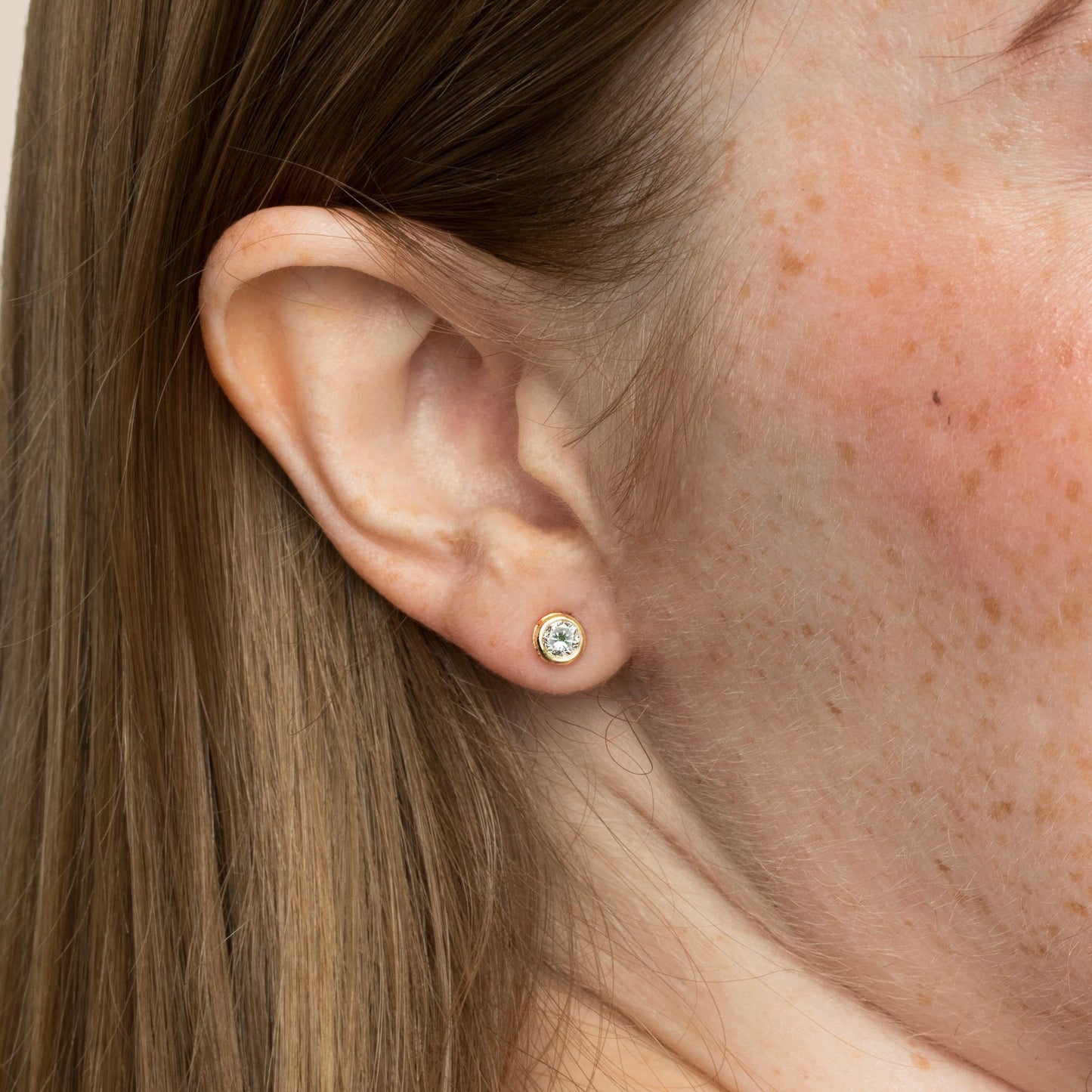 Solid Gold Bezel Solitaire Stud Earrings