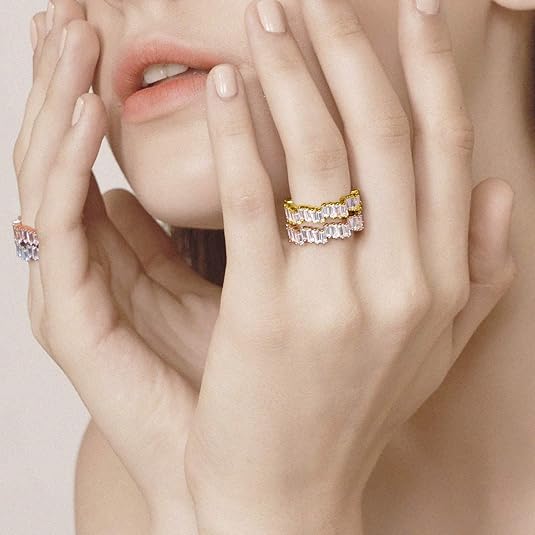 KIERA COUTURE 3.42 cttw White Baguette Cut Cubic Zirconia Sterling Silver Wavy Eternity Band Ring