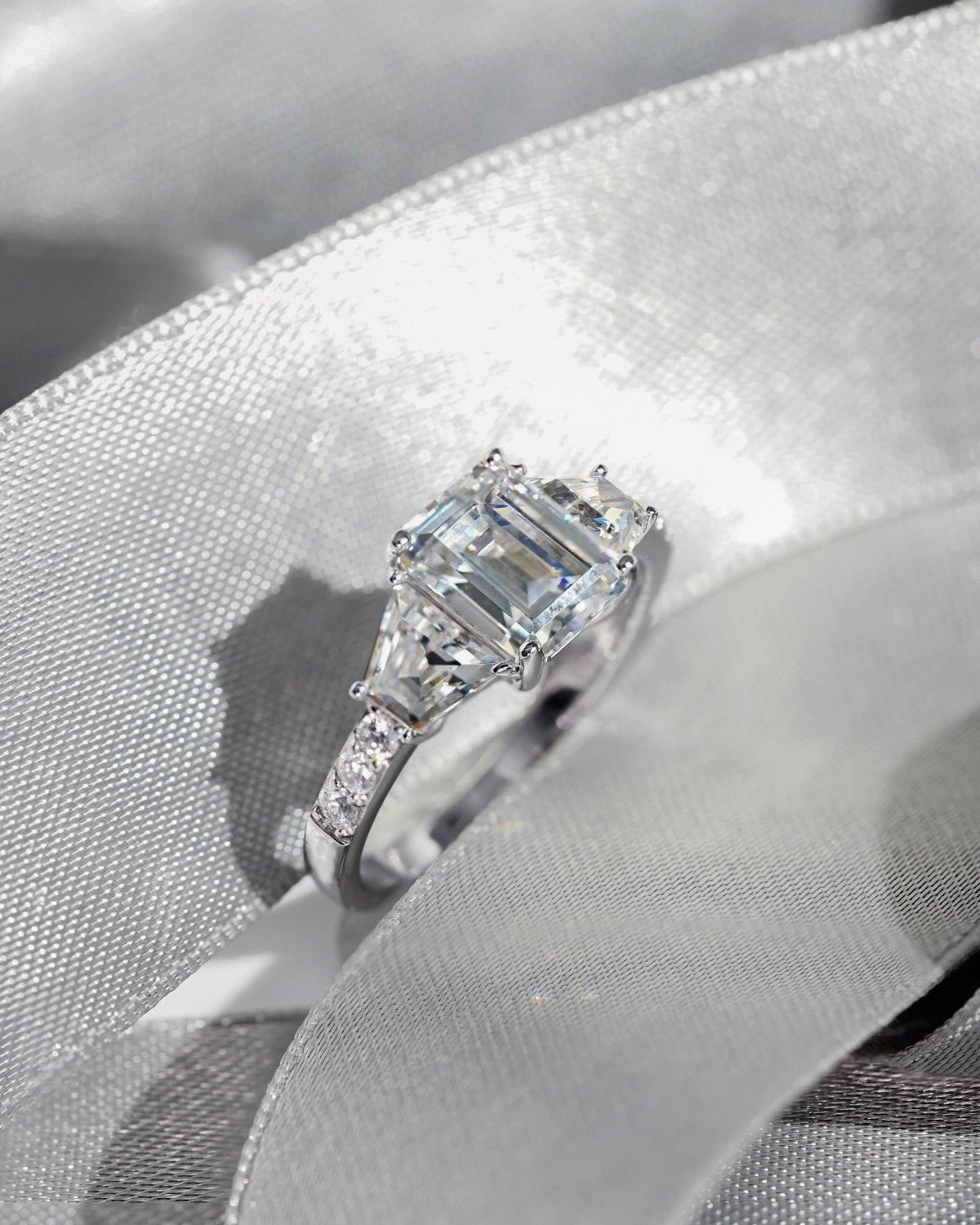 Emerald Cut with Trapeze Side Stone Cocktail Ring