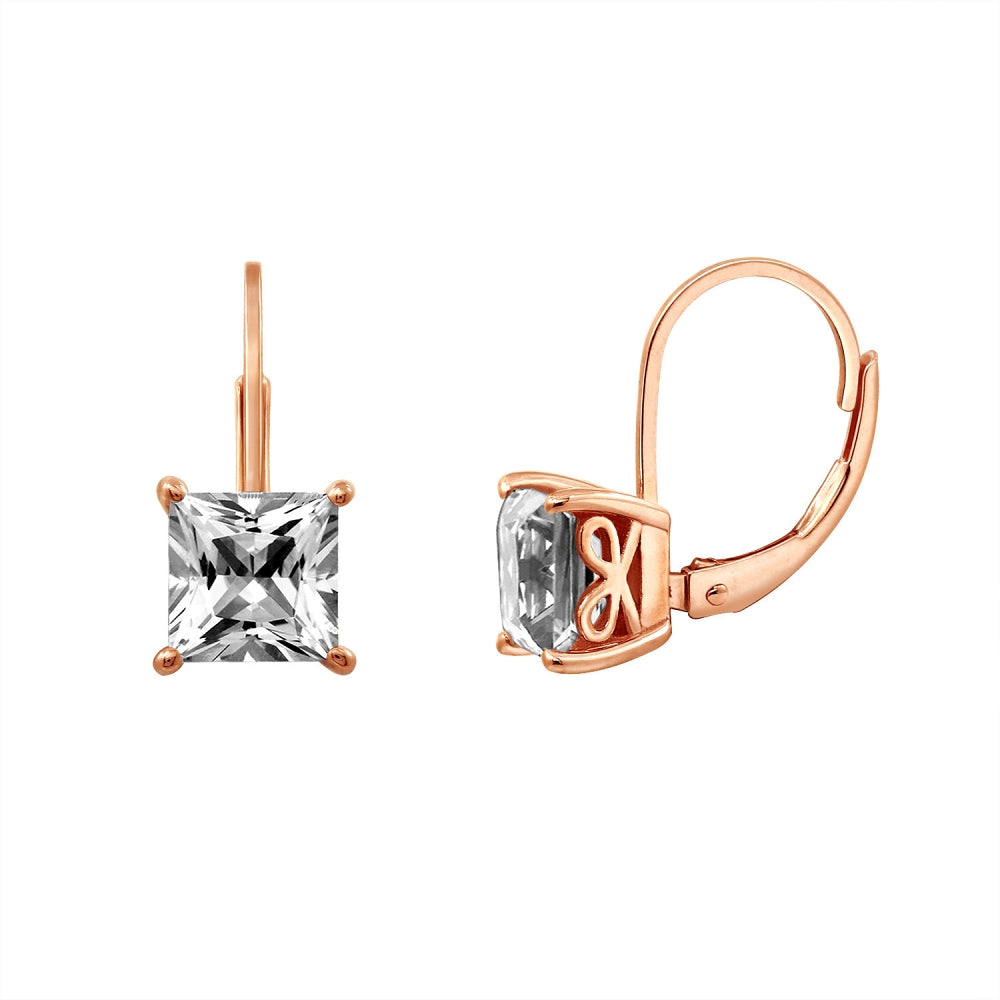 6mm Princess Cut Solitaire Leverback Earrings