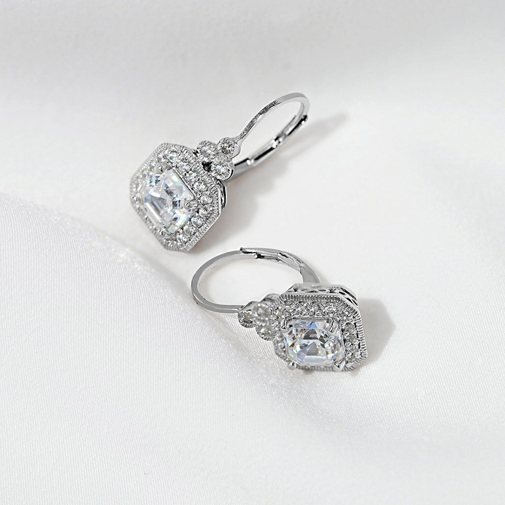 2.5 Carats Asscher Cut Halo Antique Earrings