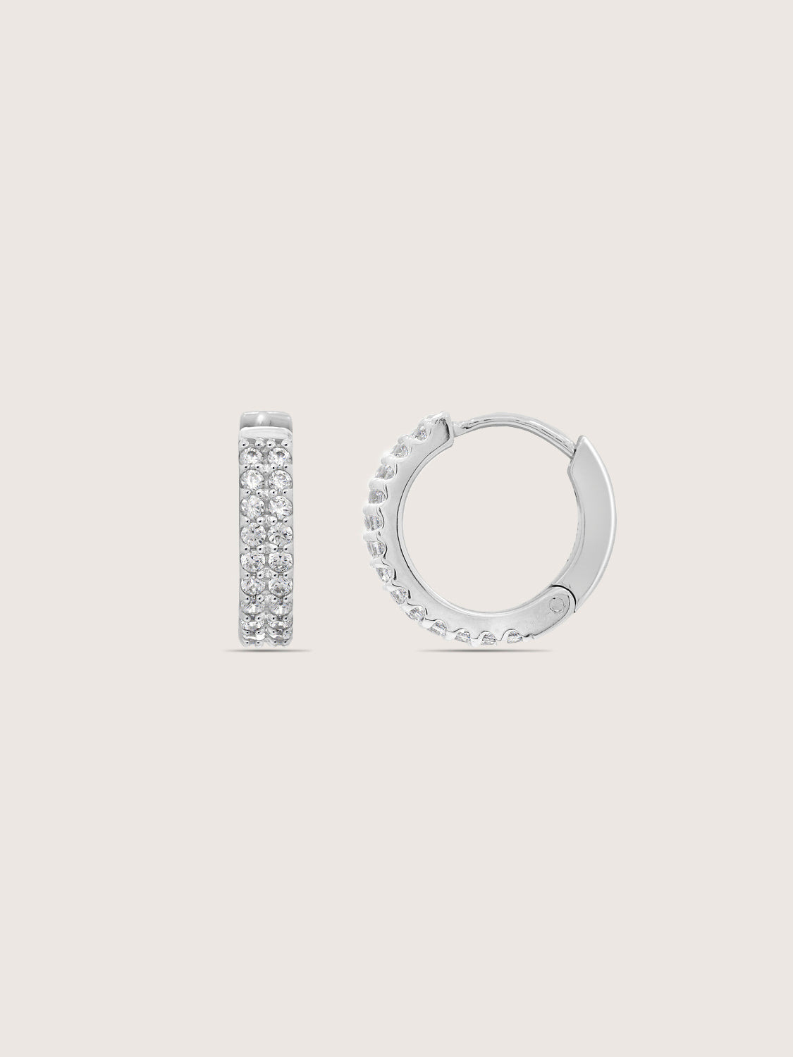 DIAMONBLISS Silver-tone Brass Double Row Huggies Earrings| Embellished with Swarovski® Zirconia
