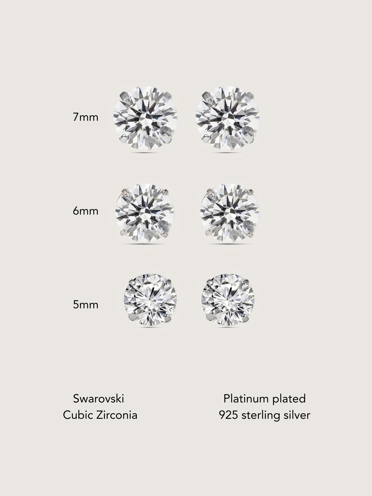 Diamonbliss Platinum Plated Sterling Silver Solitaire Round cut Stud Earrings| 2 cttws
