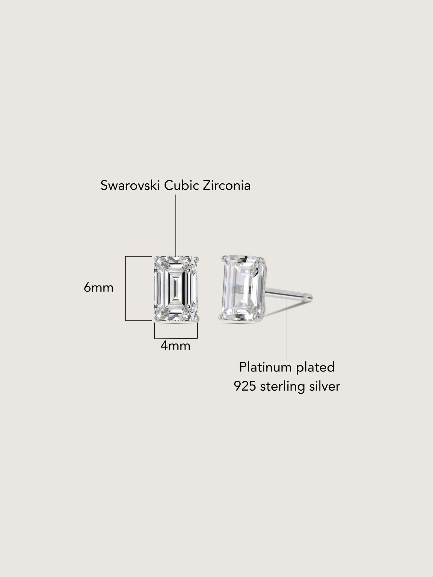 Diamonbliss Platinum Plated Sterling Silver Solitaire Emerald cut Stud Earrings| 1 cttw