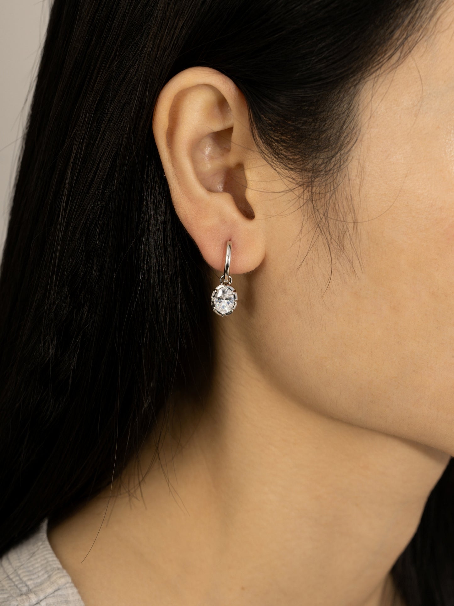DIAMONBLISS Silver-tone Brass Bezel Oval cut Drop Earrings| Embellished with Swarovski® Zirconia| 3 cttws