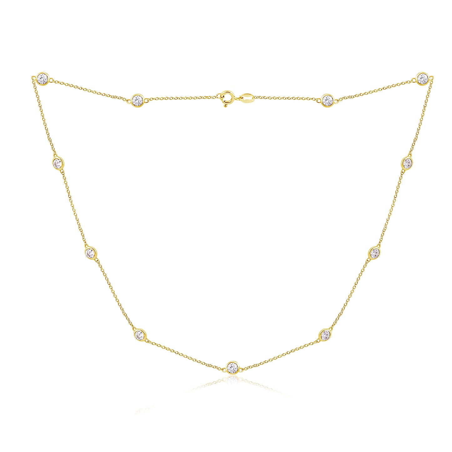 DIAMONBLISS 14K Gold or Platinum Plated Sterling Silver Cubic Zirconia Station Necklace