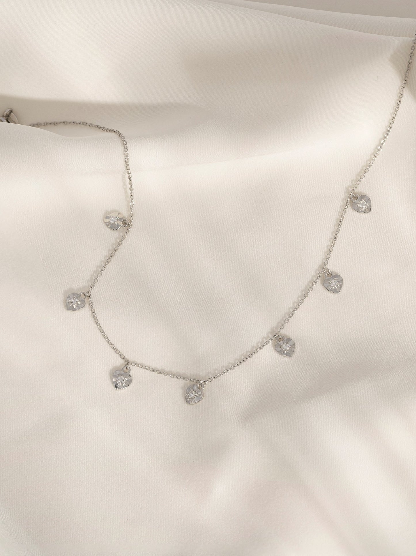 Lab Grown Diamond Heart Shaped Dangle Station Necklace