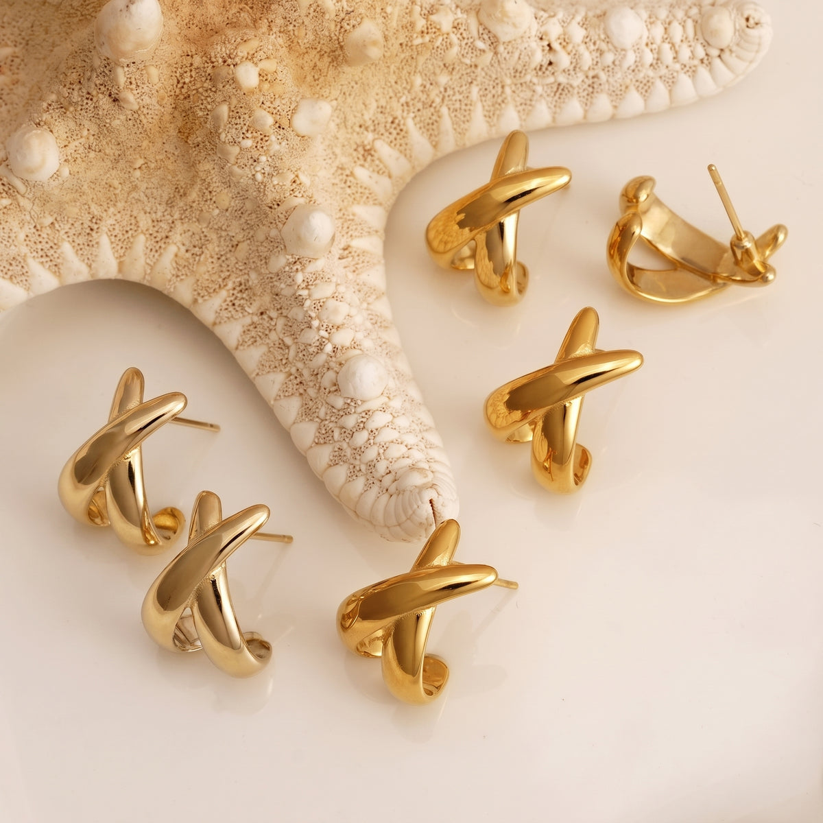 Aquabliss Gold-Tone Stainless Steel Criss Cross Stud Earrings