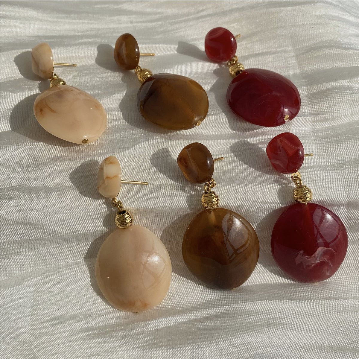 Aquabliss Chunky Gold-Tone Stainless Steel Resin Drop Statement Earrings