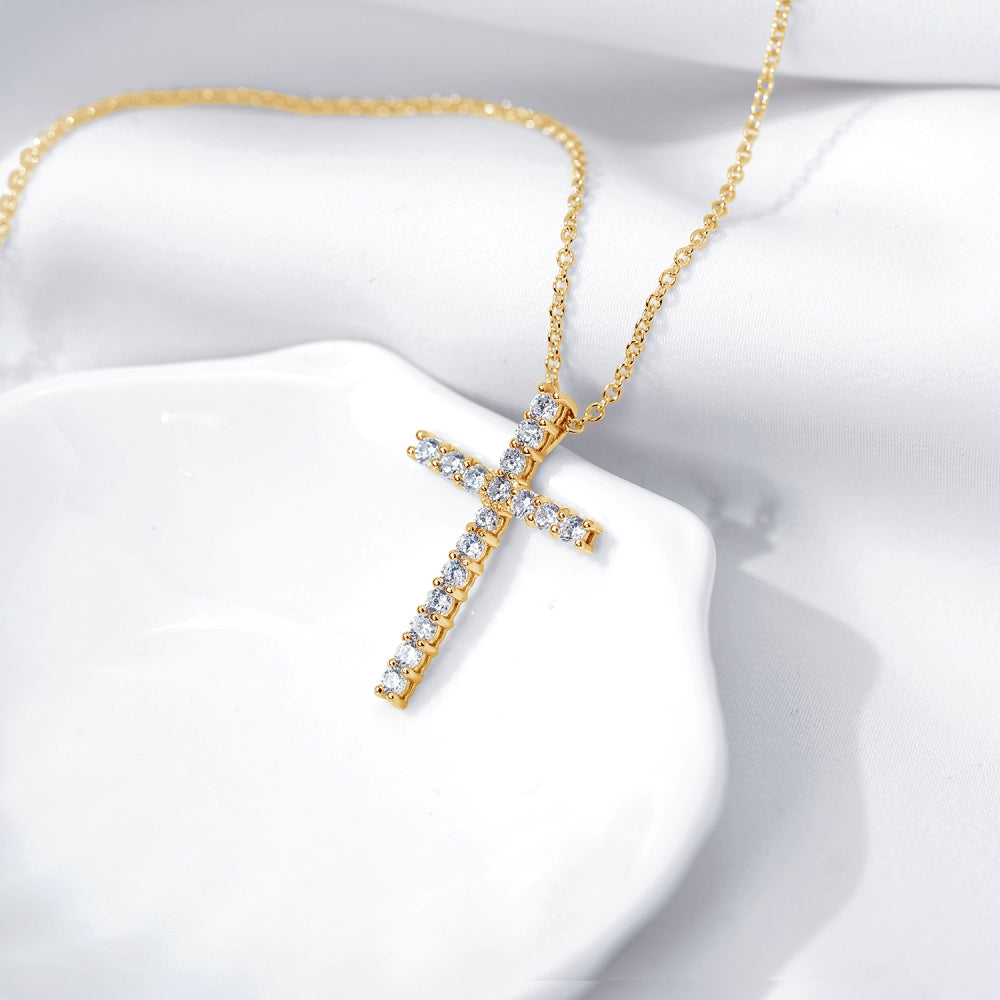 DIAMONBLISS Sterling Silver Cubic Zirconia Cross Pendant with Chain