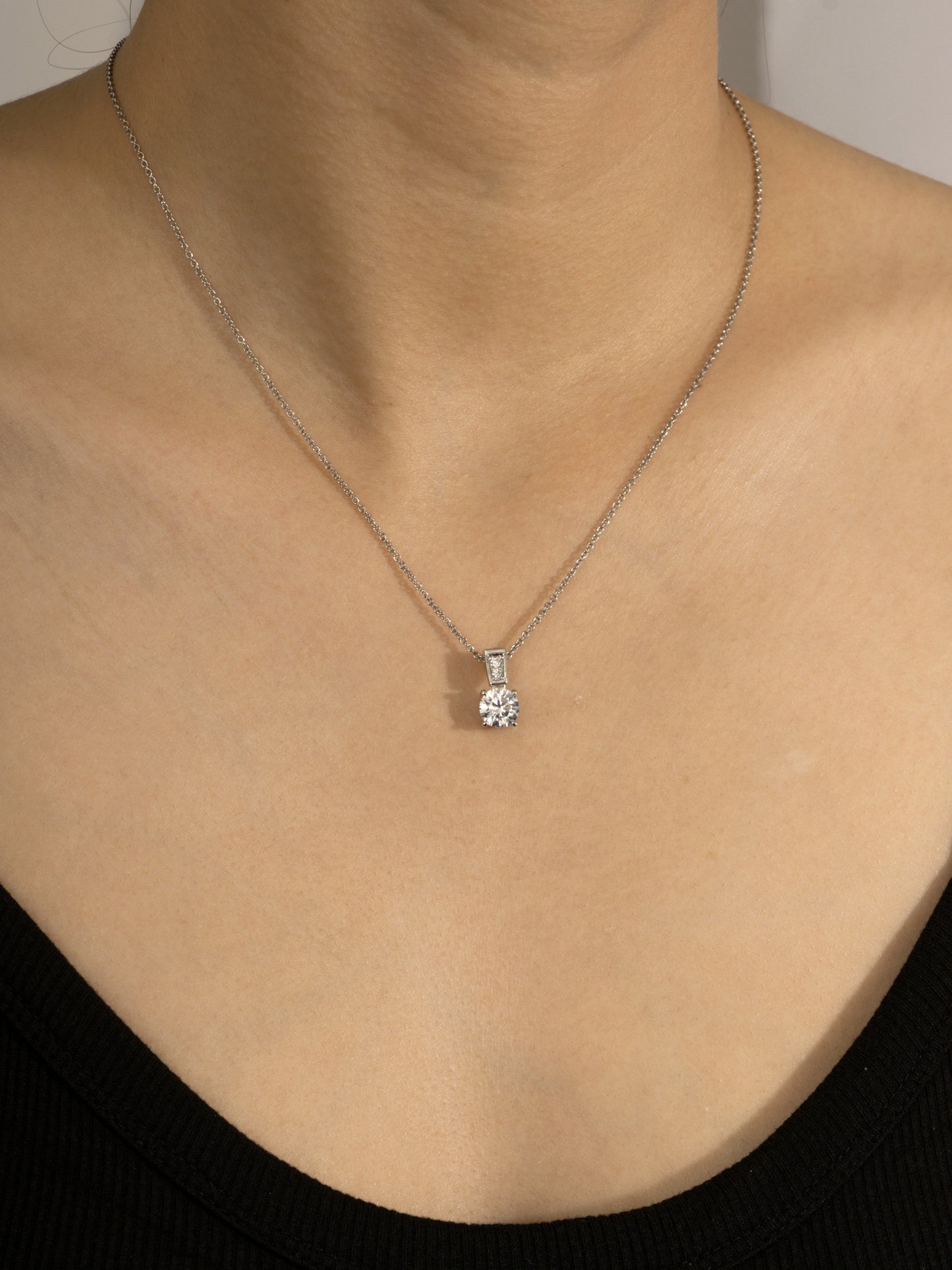 DIAMONBLISS Silver-tone Brass Round cut Solitiare Drop Pendant Necklace| Embellished with Swarovski® Zirconia| 1.5 cttws