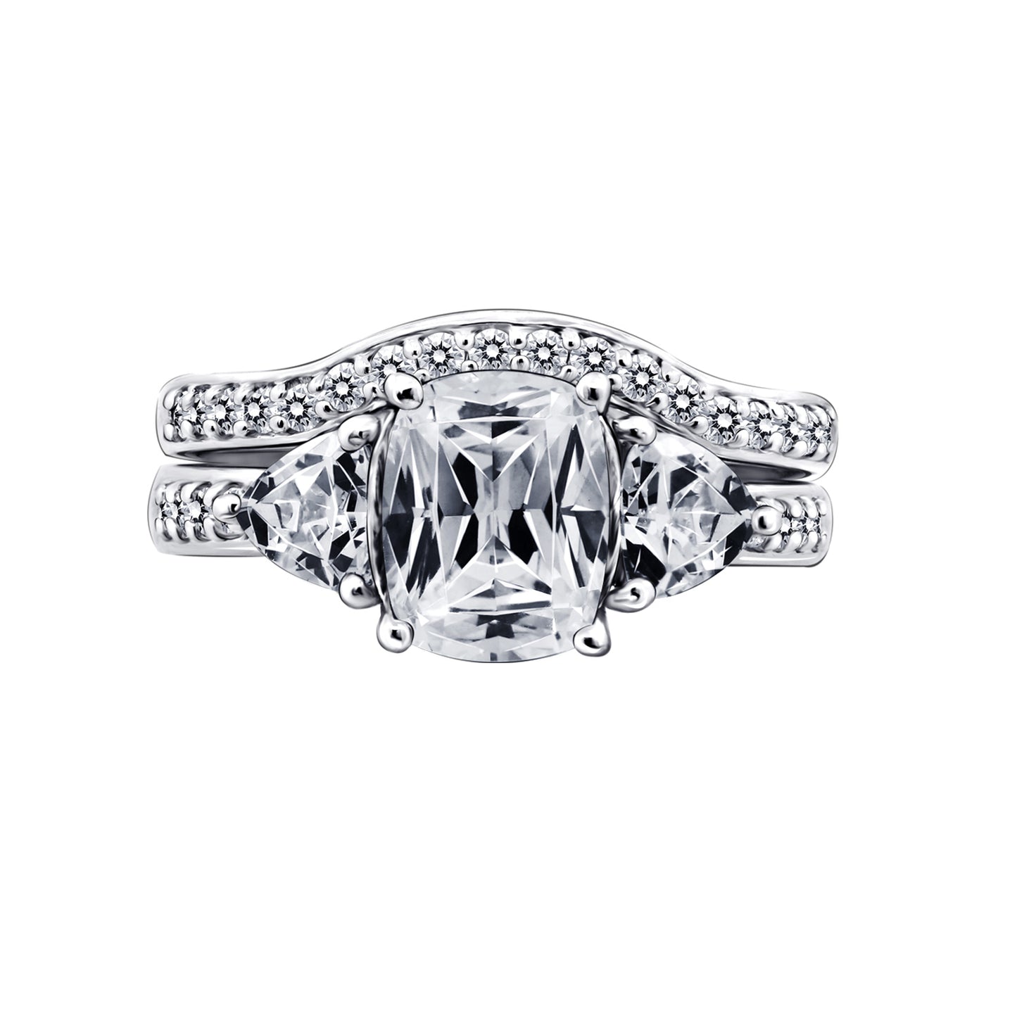 Cushion Emerald Cut Bridal Ring Set