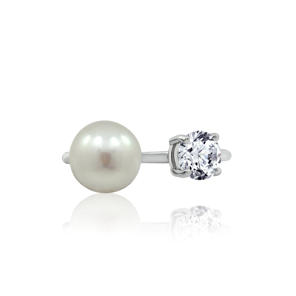 Pearl And Clear Stone Open Ring
