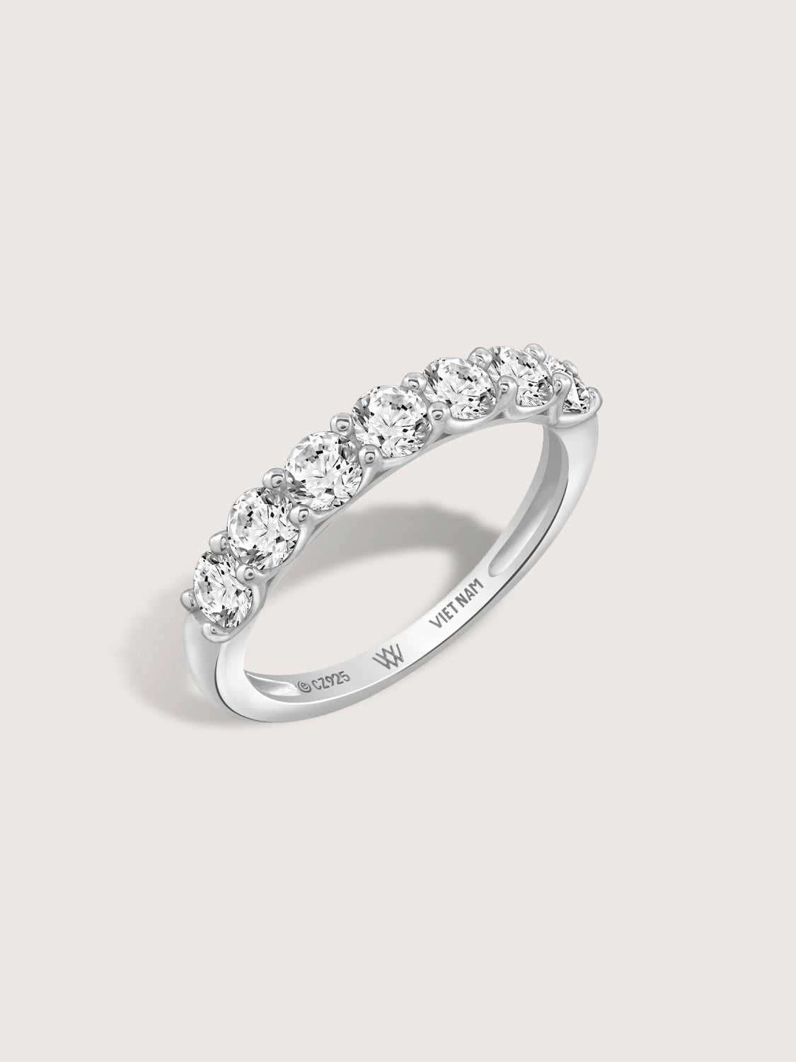 DIAMONBLISS Silver-tone Brass 7- stone Round cut Ring| Embellished with Swarovski® Zirconia| 1 cttw