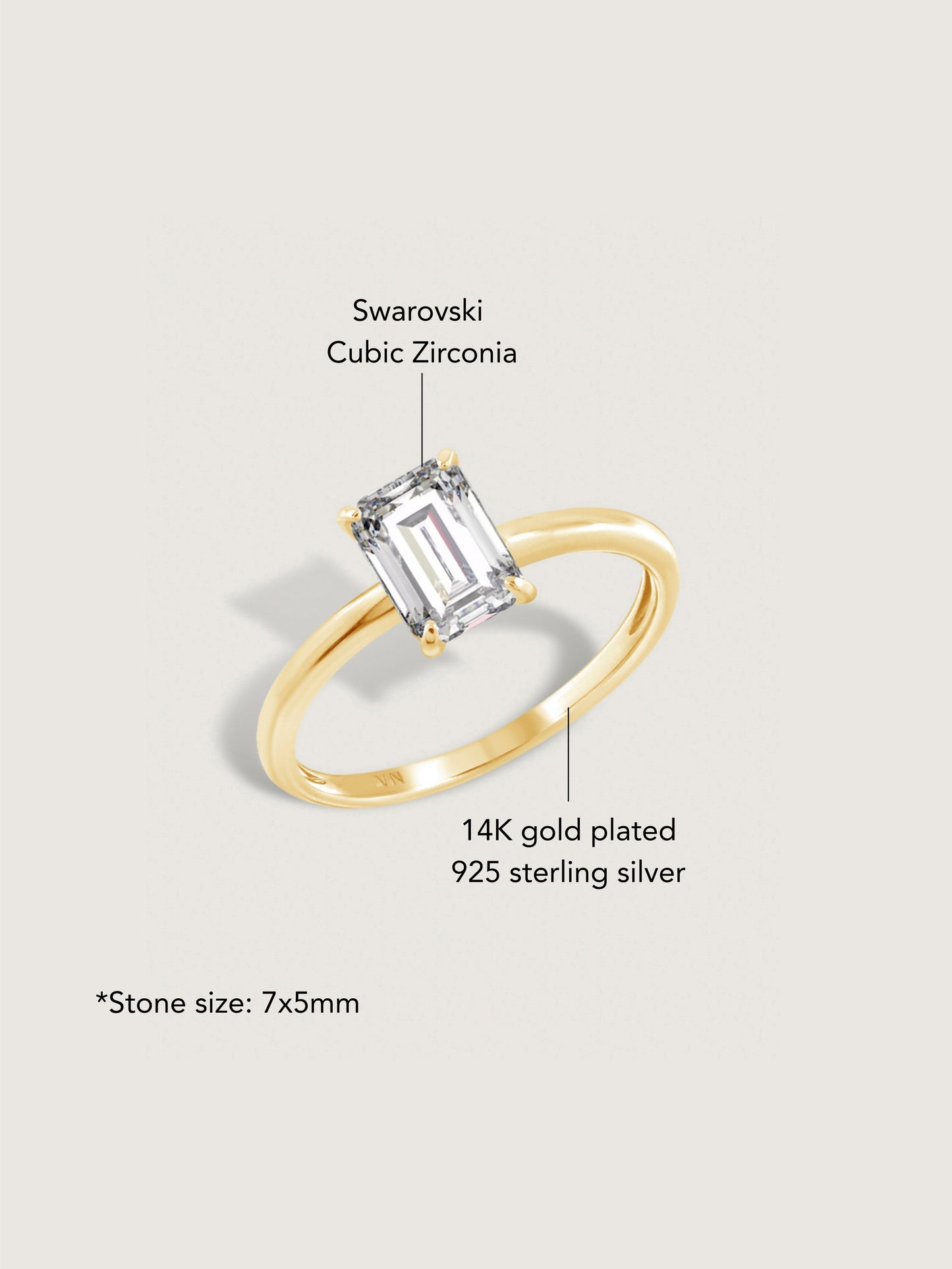 Diamonbliss Yellow Gold Plated Sterling Silver Solitaire Emerald cut Ring| 1 cttw