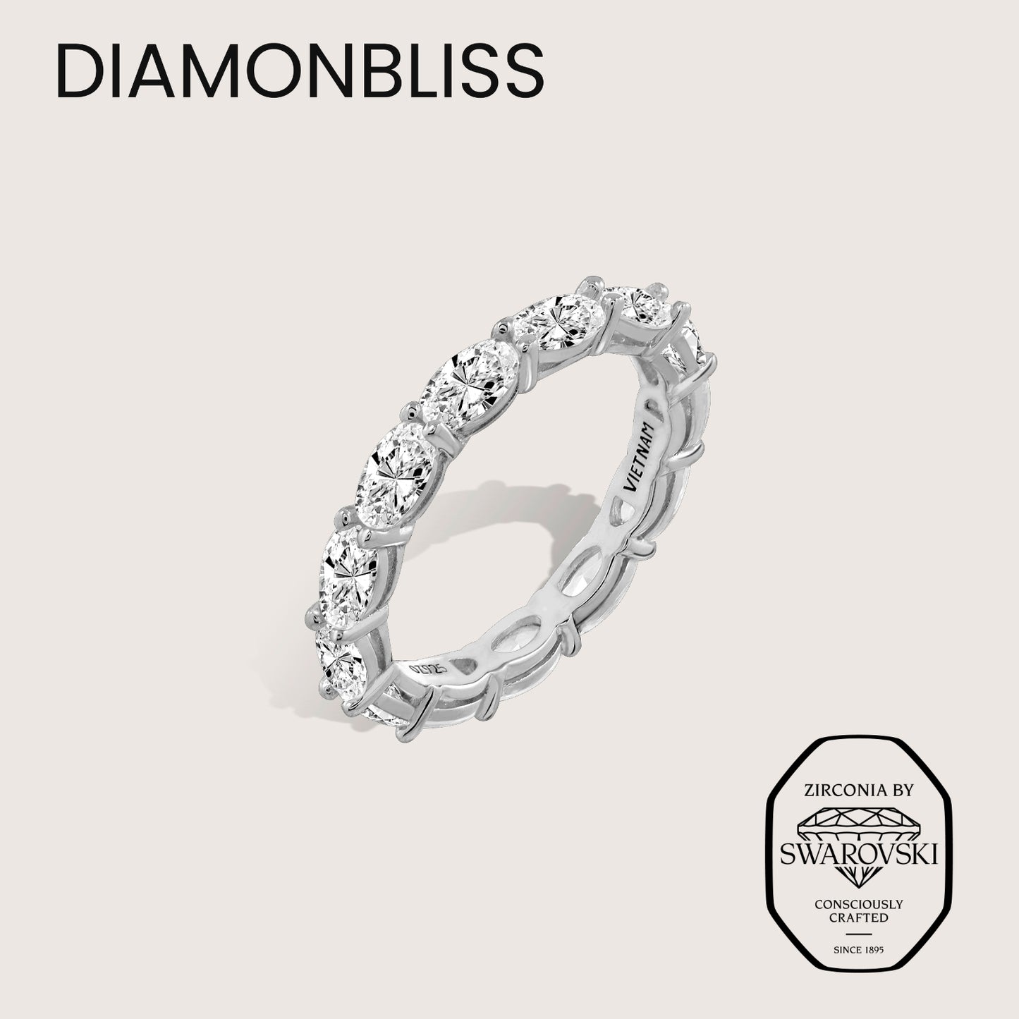 DIAMONBLISS Brass Oval cut Eternity Ring| Embellished with Swarovski® Zirconia| 3.5 cttws