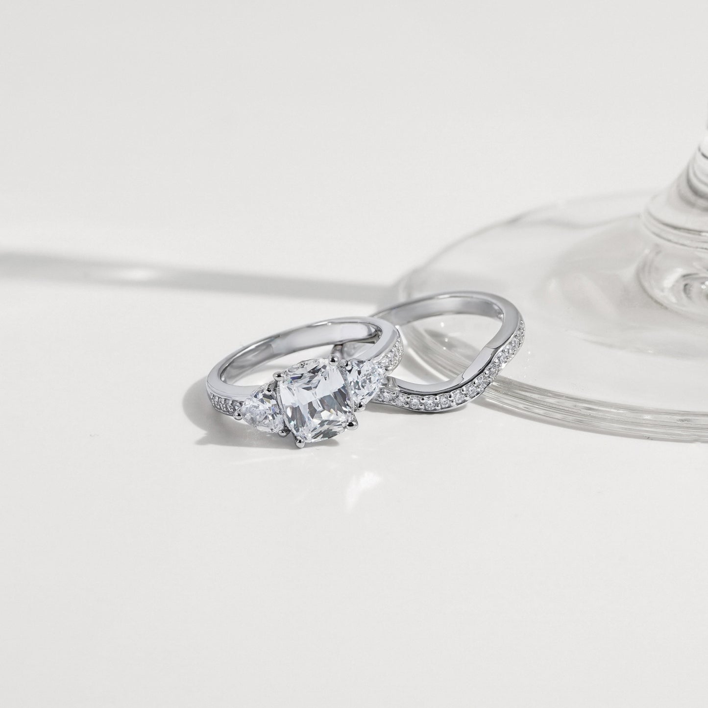 Cushion Emerald Cut Bridal Ring Set