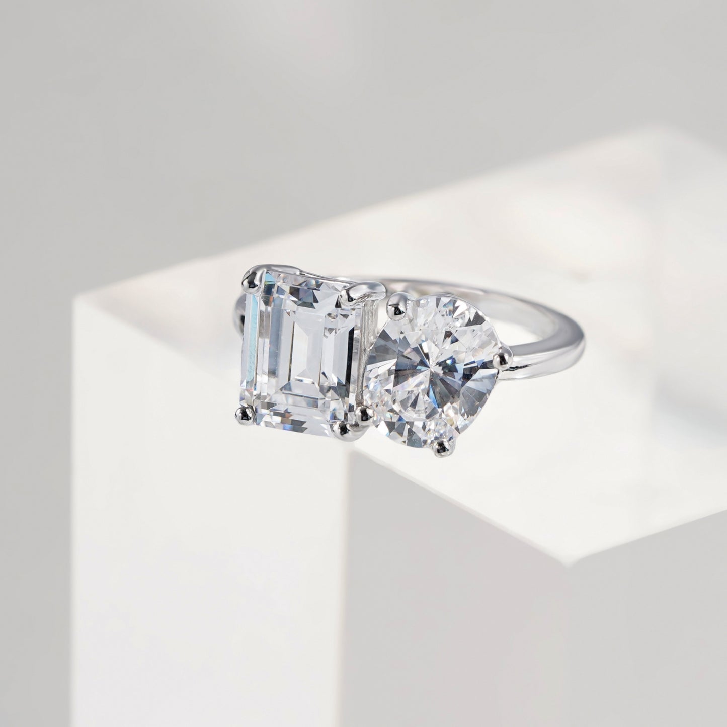 Oval and Emerald Cut Toi et Moi Ring