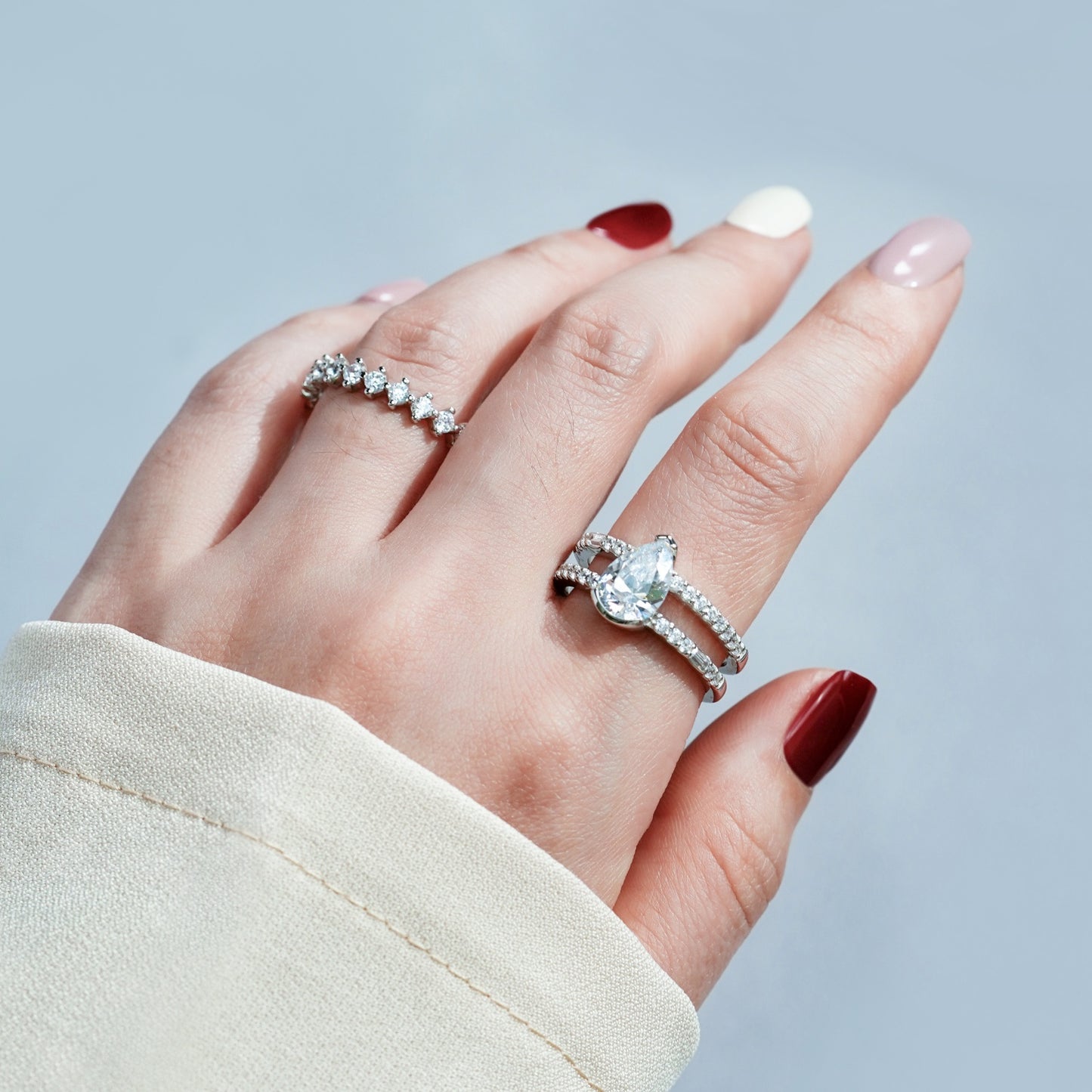 Pear CZ Split Shrank Ring