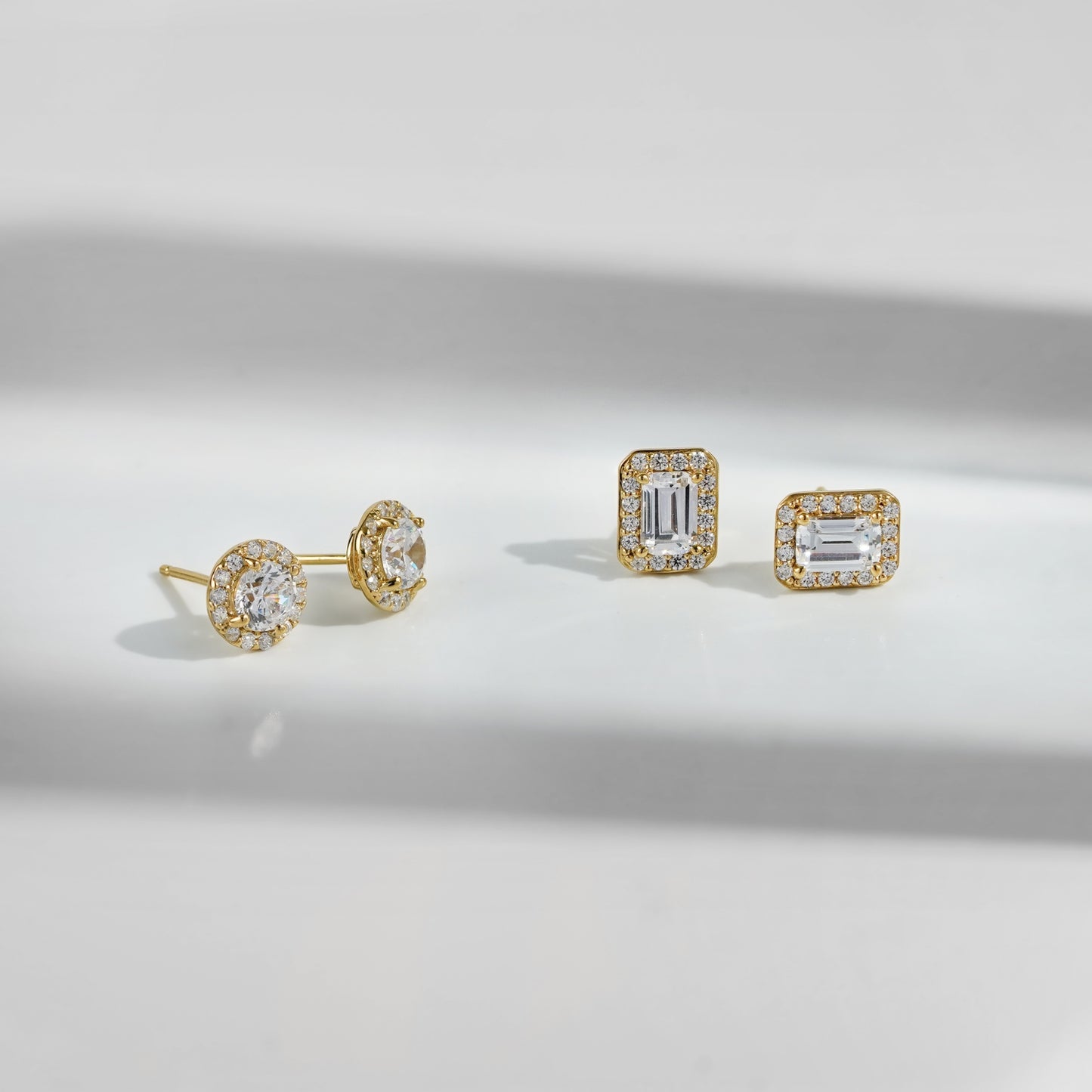Emerald Cut Halo Stud Earrings