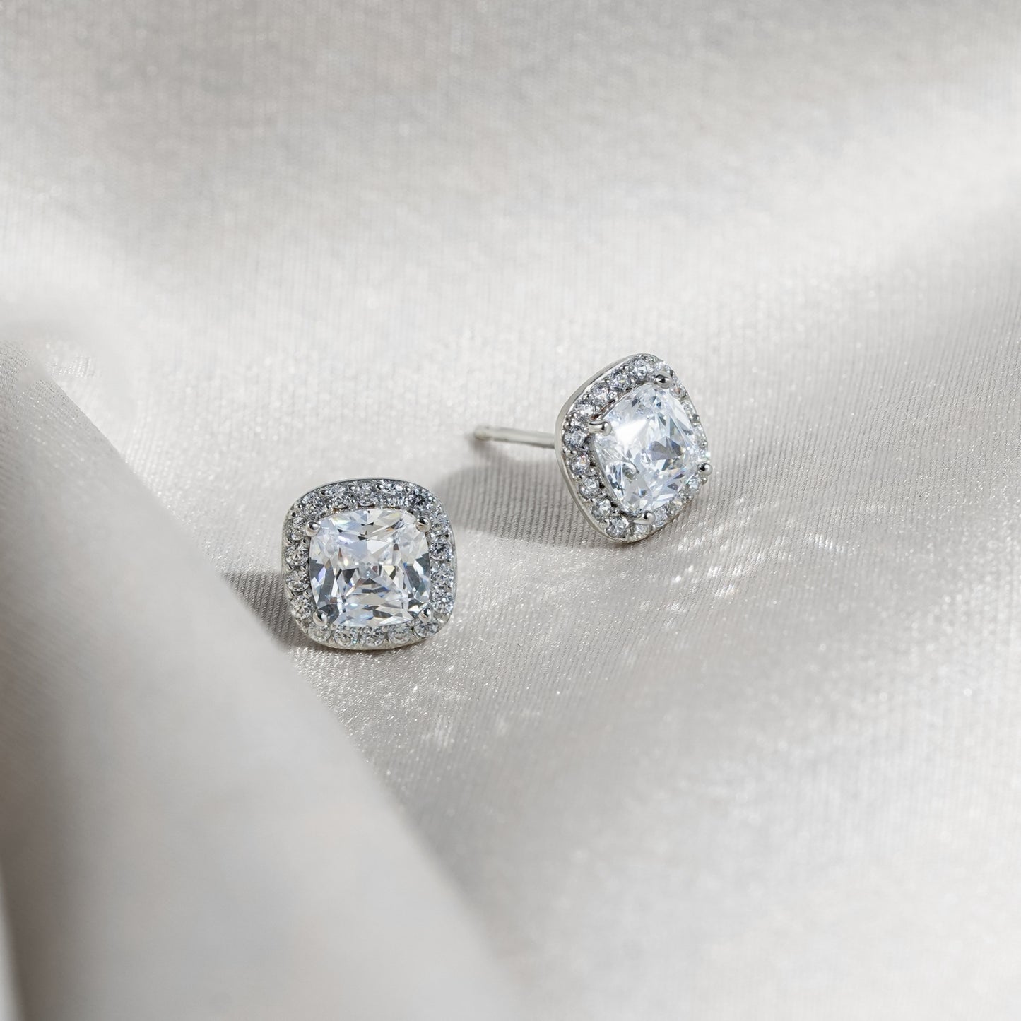 Cushion Halo Stud Earrings