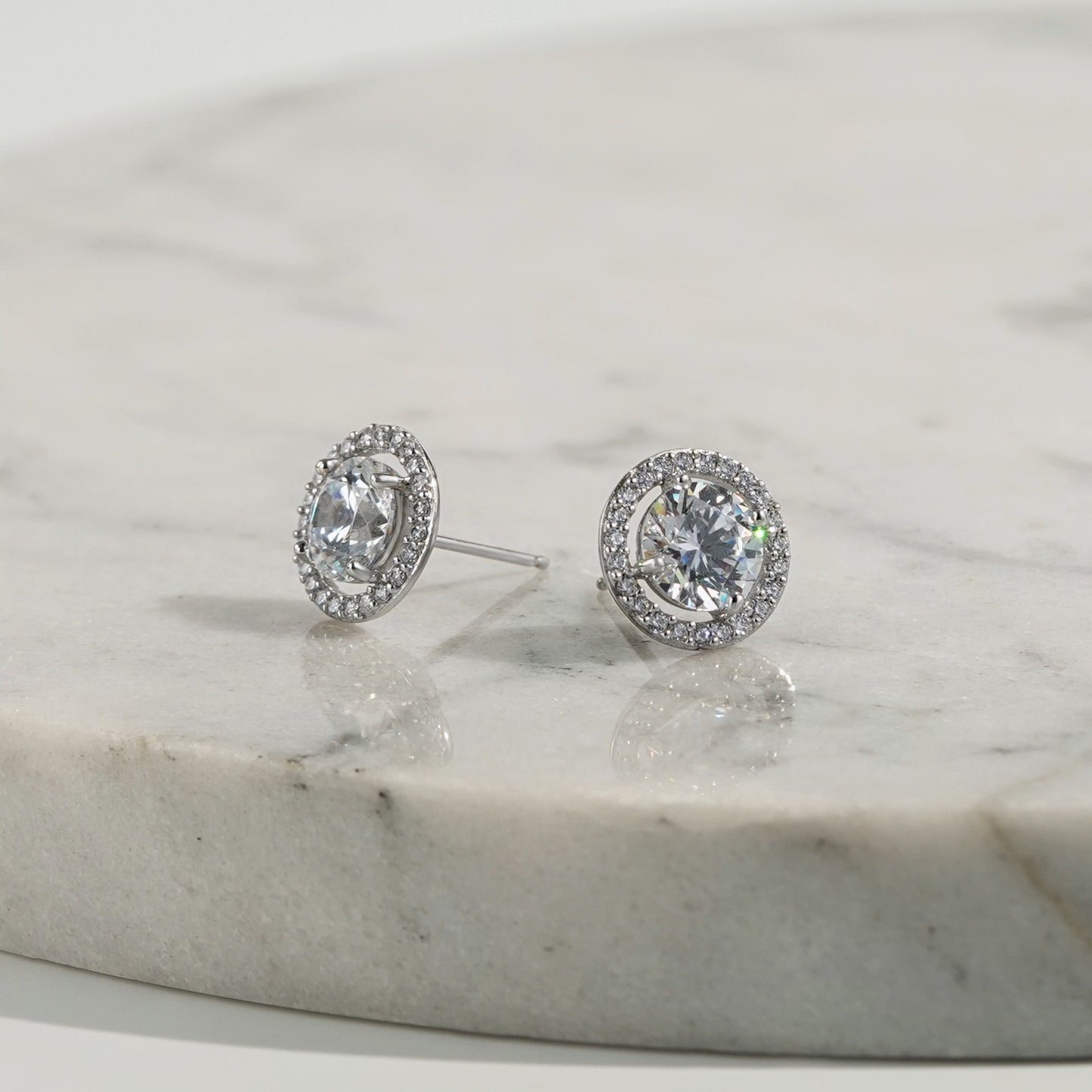 Floating Stone Halo Stud Earrings