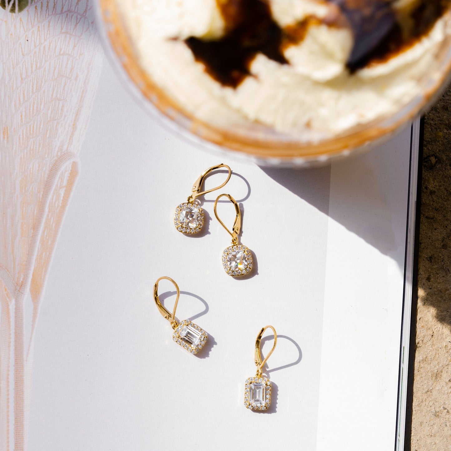 Marilyn Monroe Emerald Cut Halo Leverback Earrings
