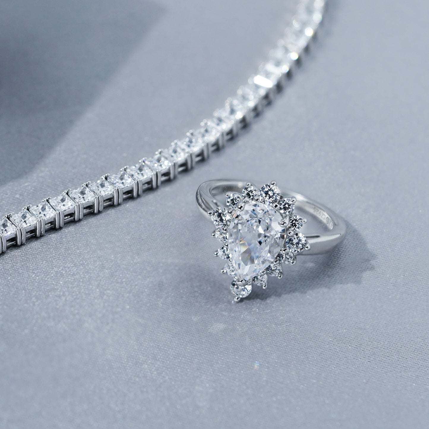 Pear CZ Halo Ring