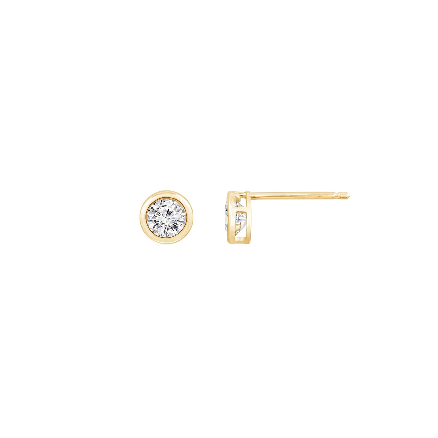 Solid Gold Bezel Solitaire Stud Earrings