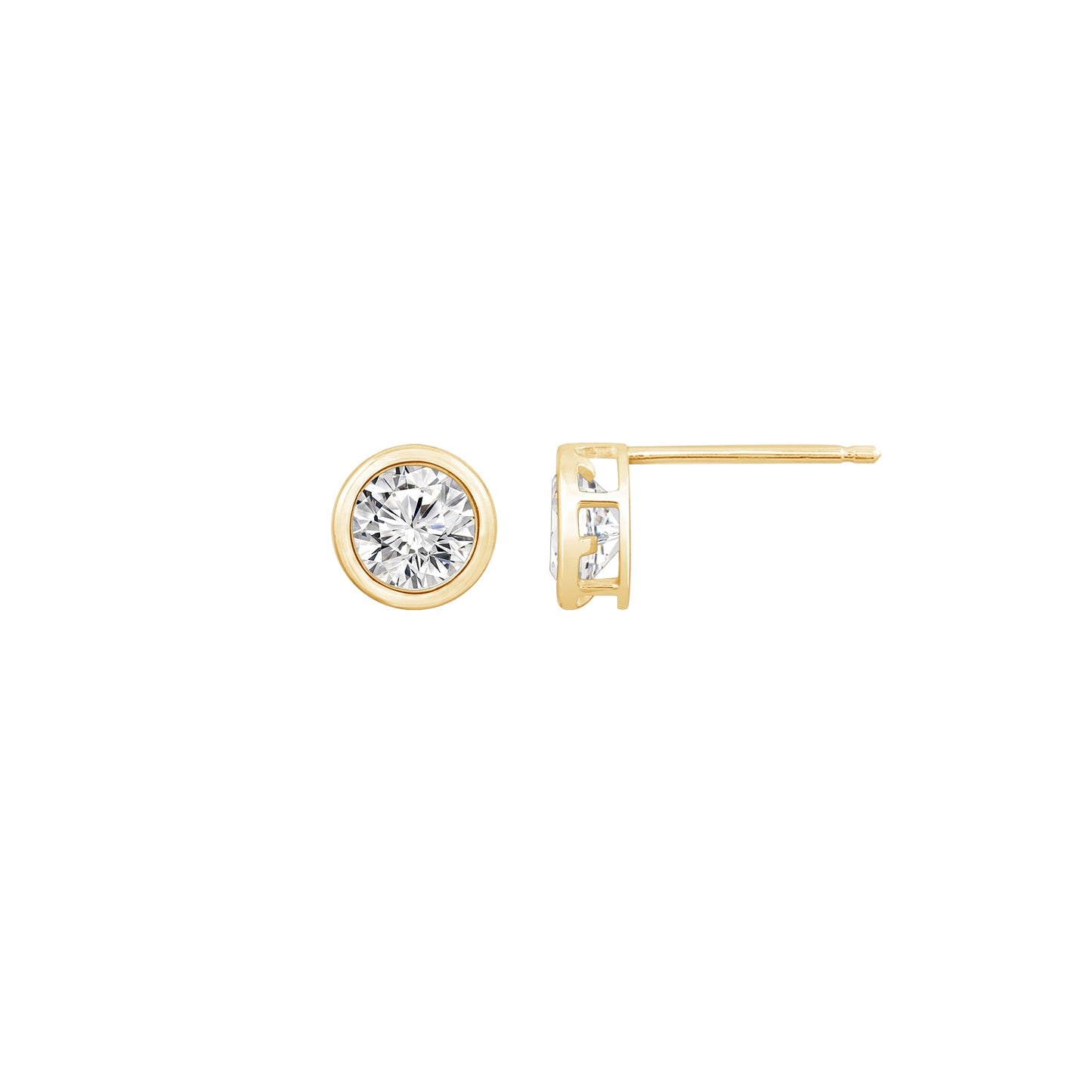 Solid Gold Bezel Solitaire Stud Earrings