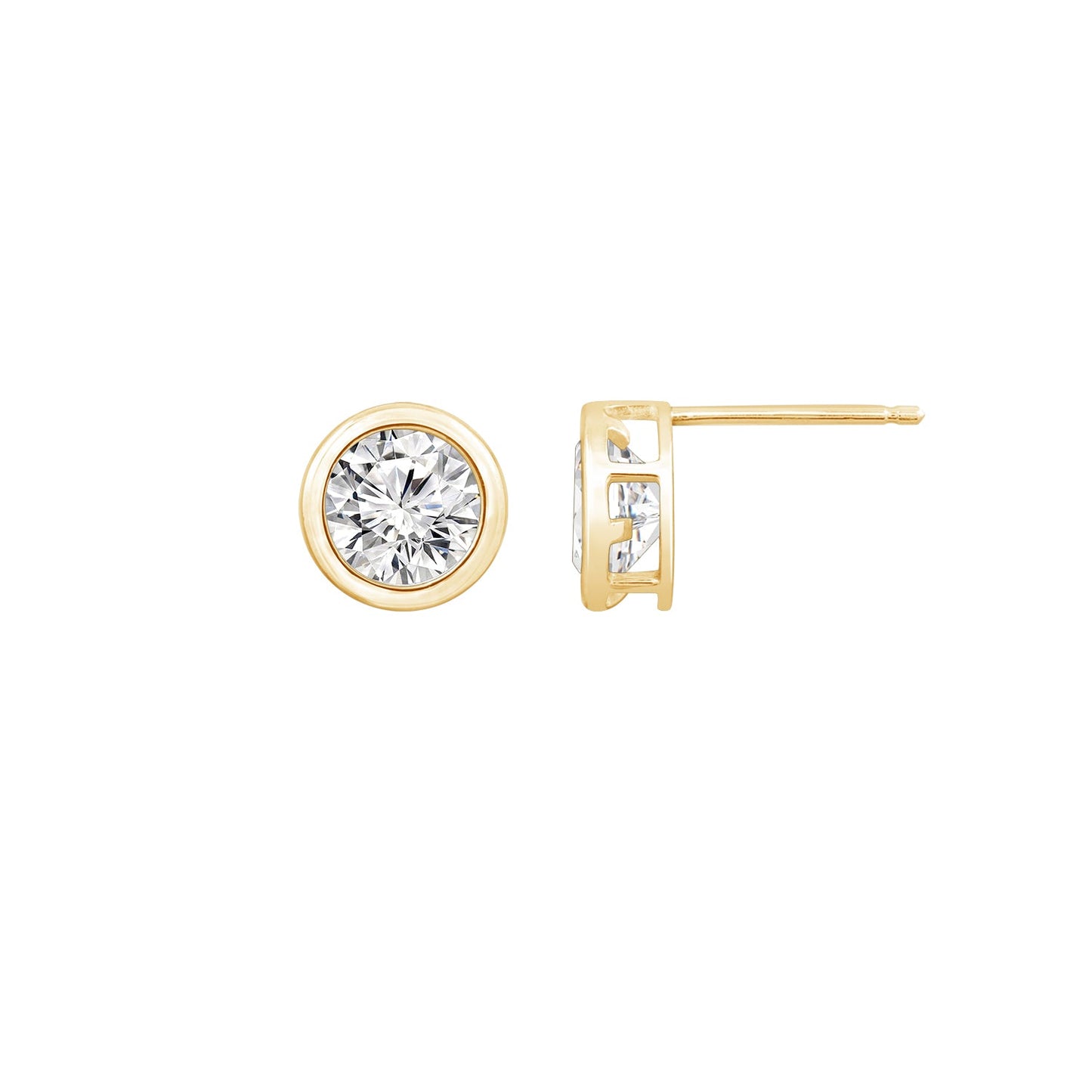 Solid Gold Bezel Solitaire Stud Earrings