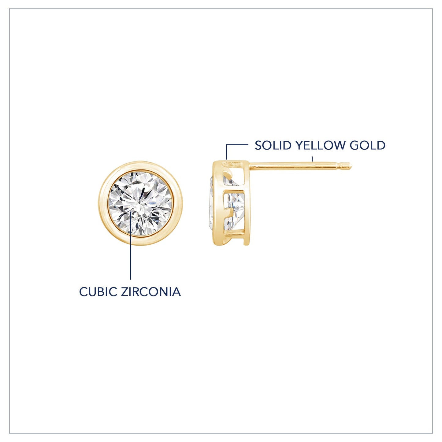 Solid Gold Bezel Solitaire Stud Earrings