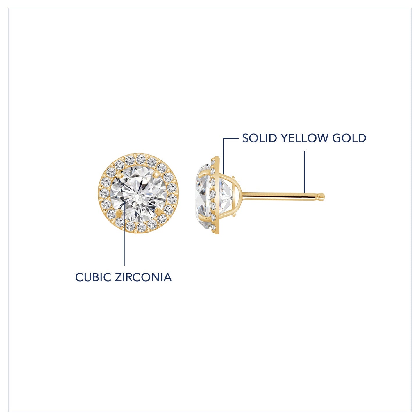 Solid Gold Halo Stud Earrings