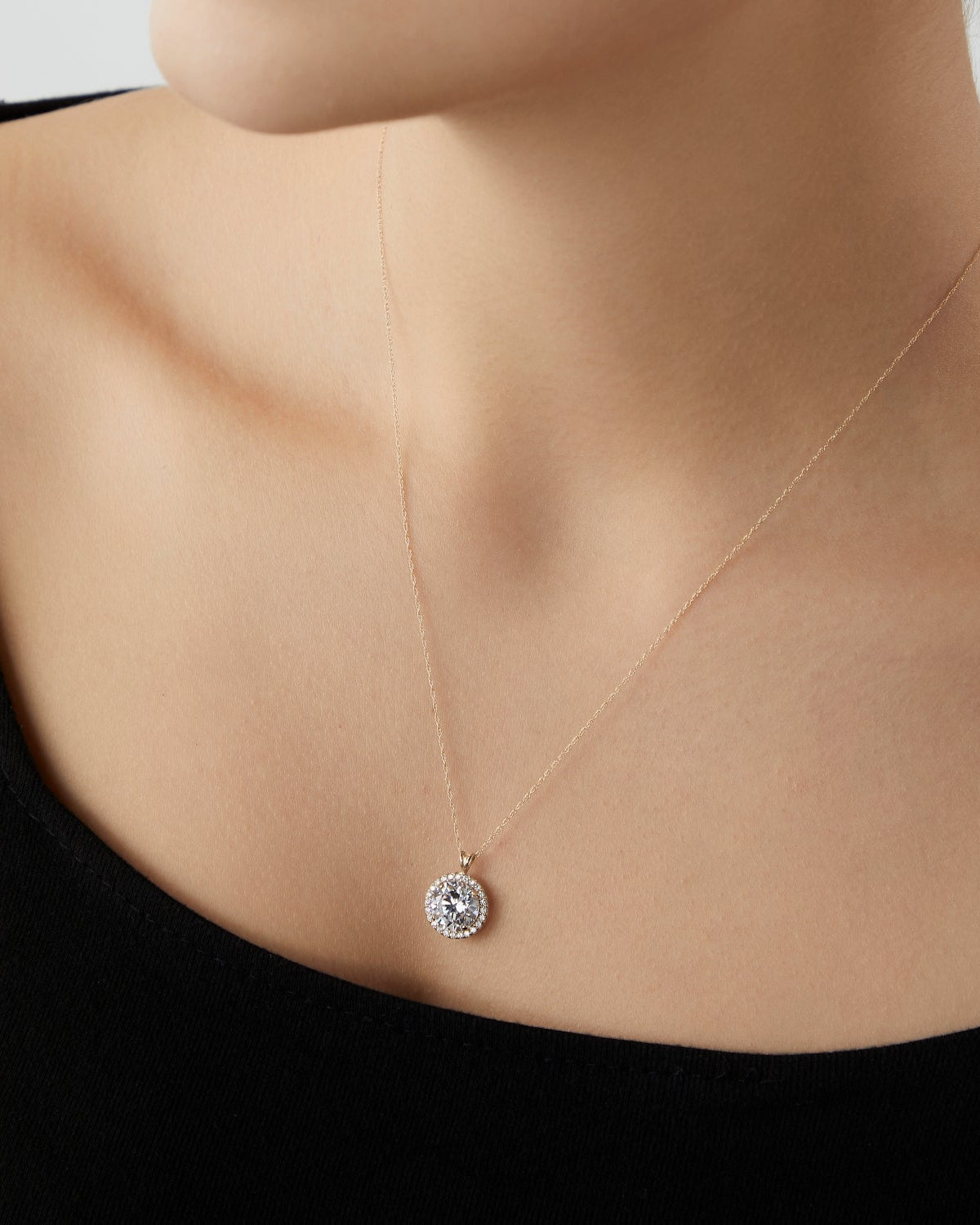 Solid Gold Halo Pendant Necklace
