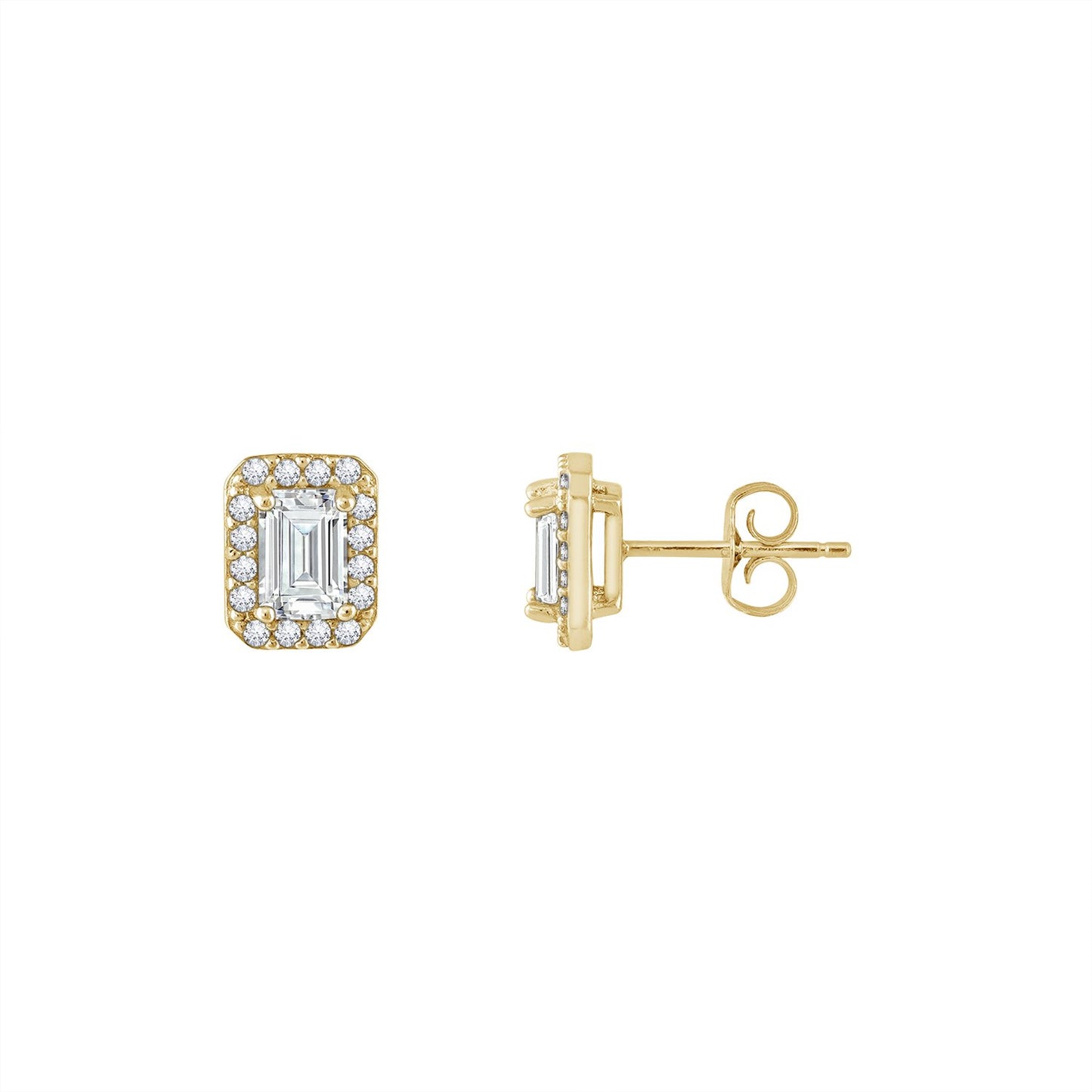 Emerald Cut Halo Stud Earrings