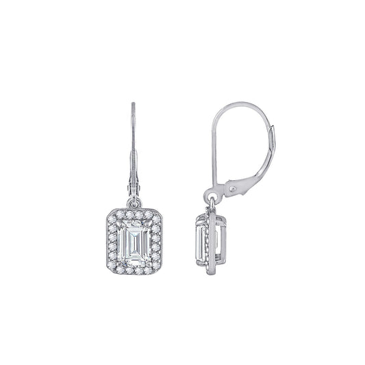 Marilyn Monroe Emerald Cut Halo Leverback Earrings
