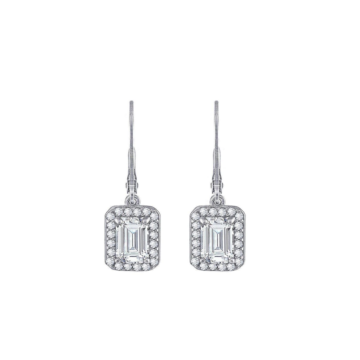 Marilyn Monroe Emerald Cut Halo Leverback Earrings