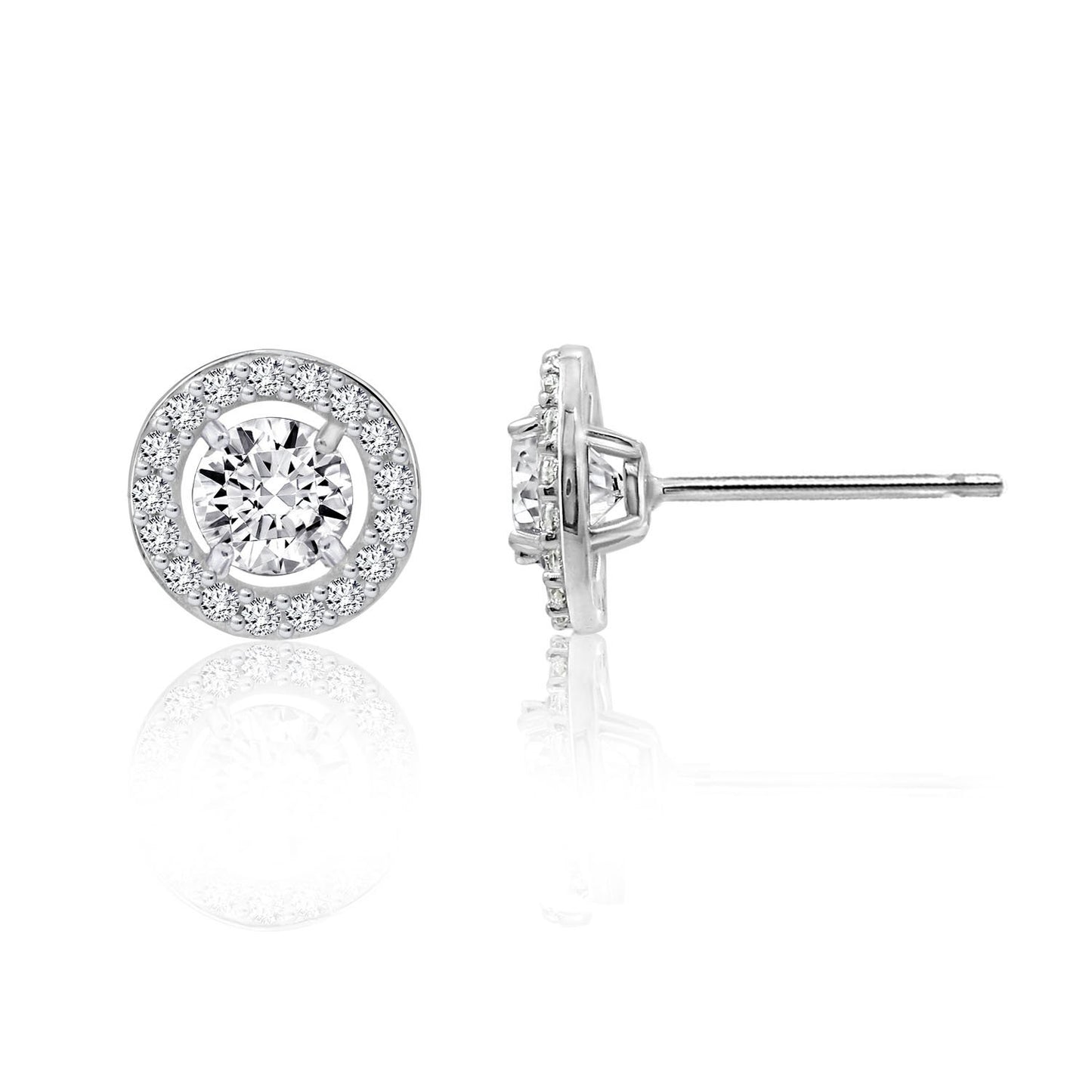 Floating Stone Halo Stud Earrings