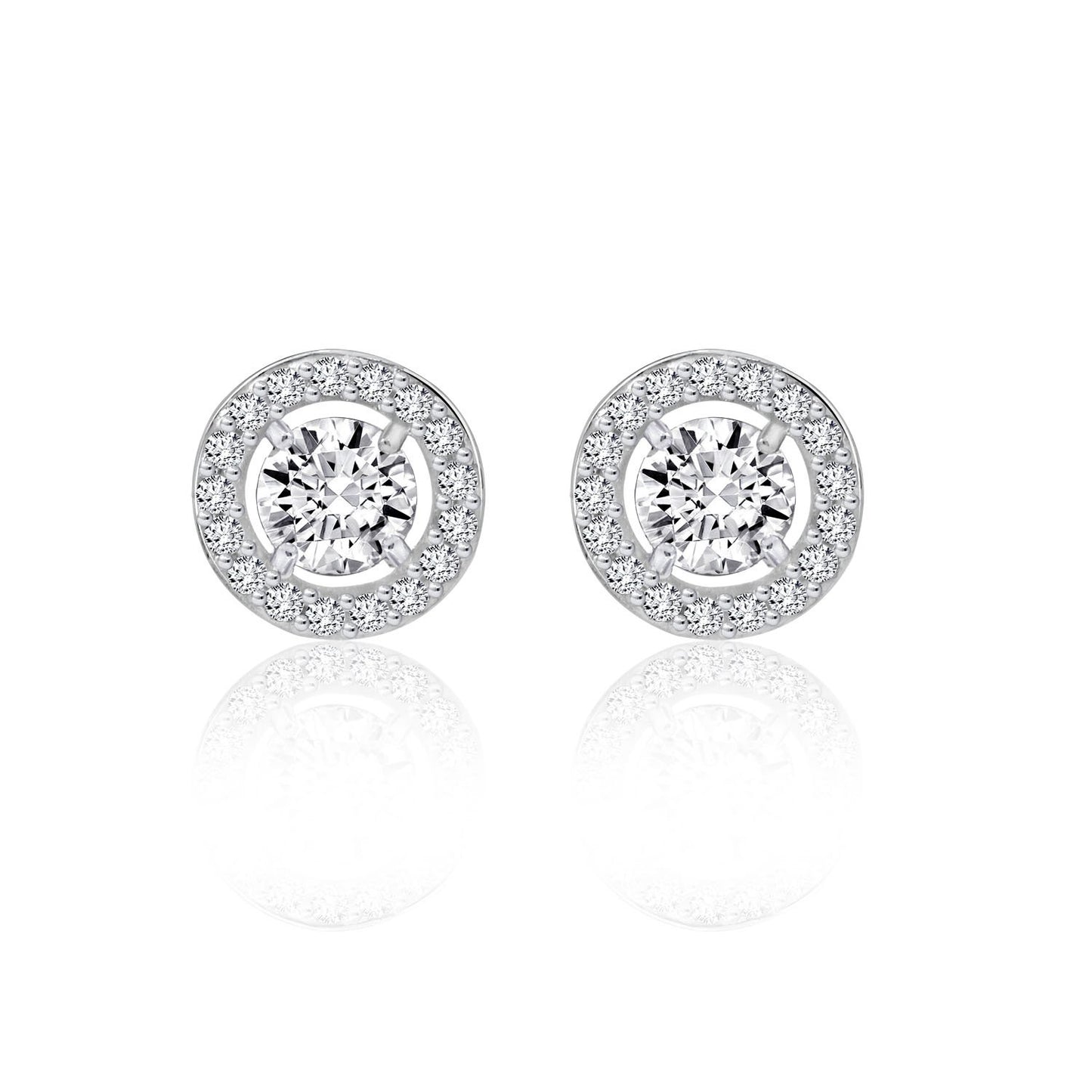 Floating Stone Halo Stud Earrings