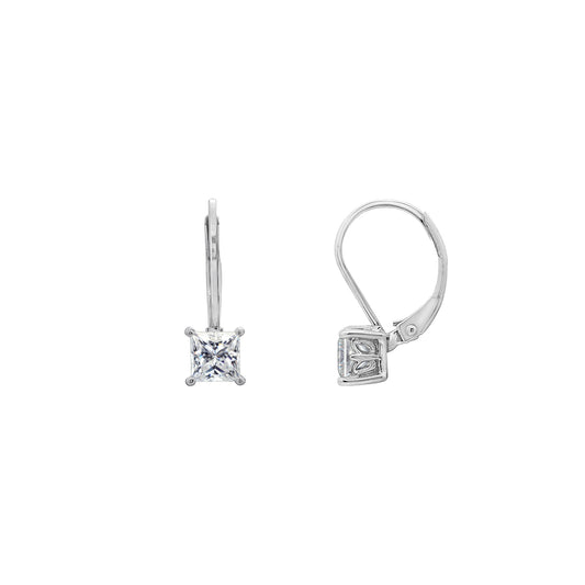Princess Solitaire Earrings with Leverback