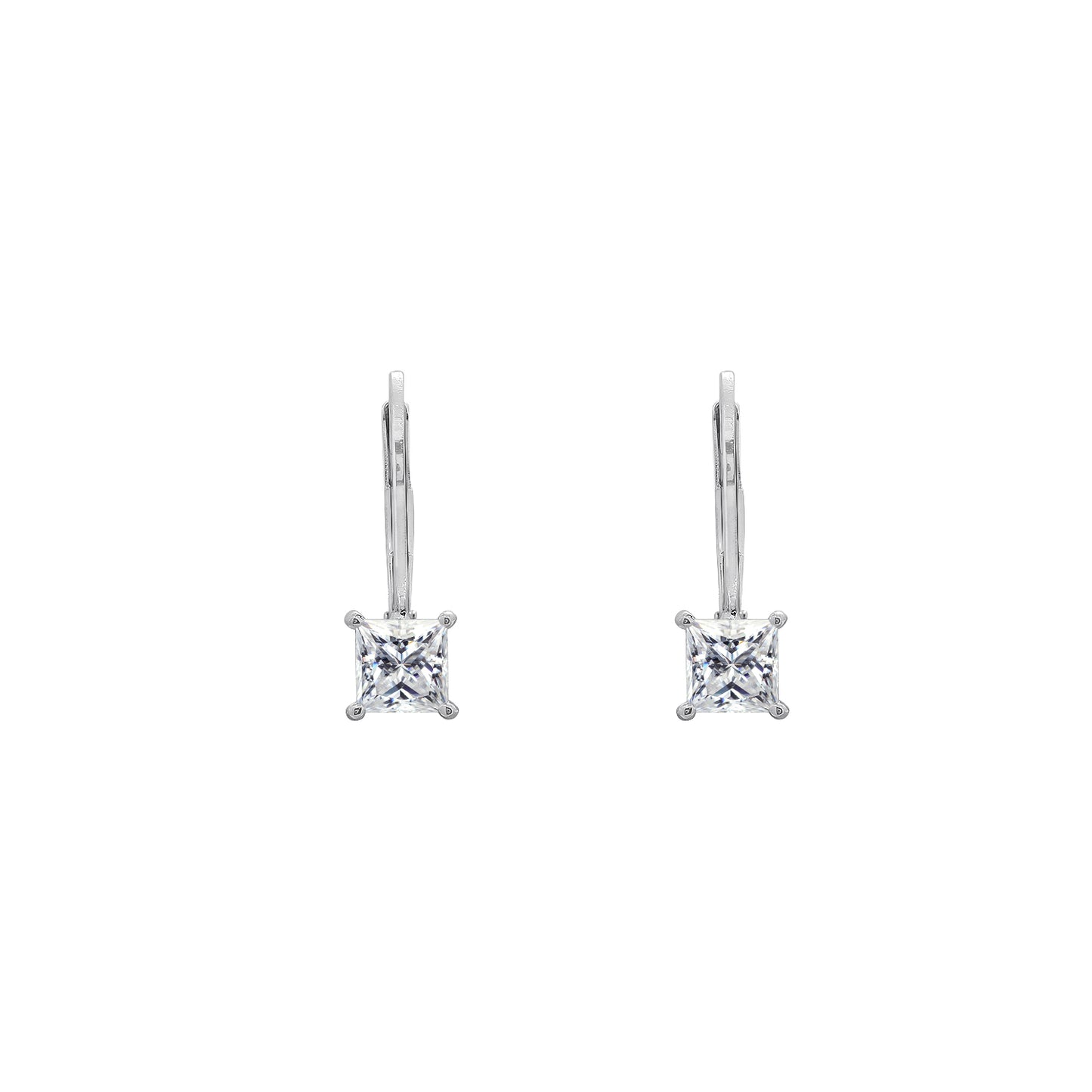 Princess Solitaire Earrings with Leverback