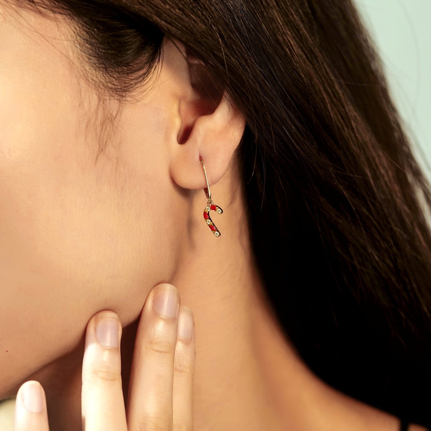 Christmas Candy Cane Drop Leverback Earrings