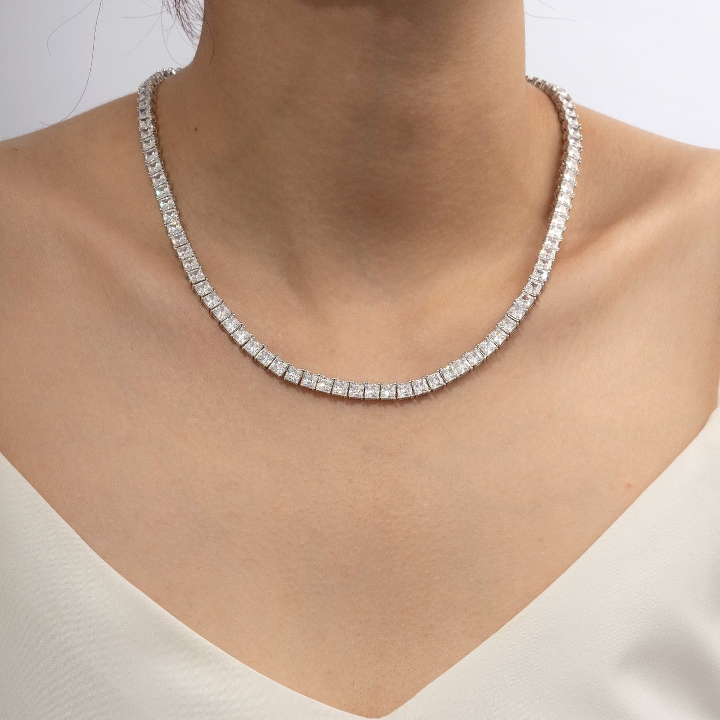 Princess Cut Tennis Necklace