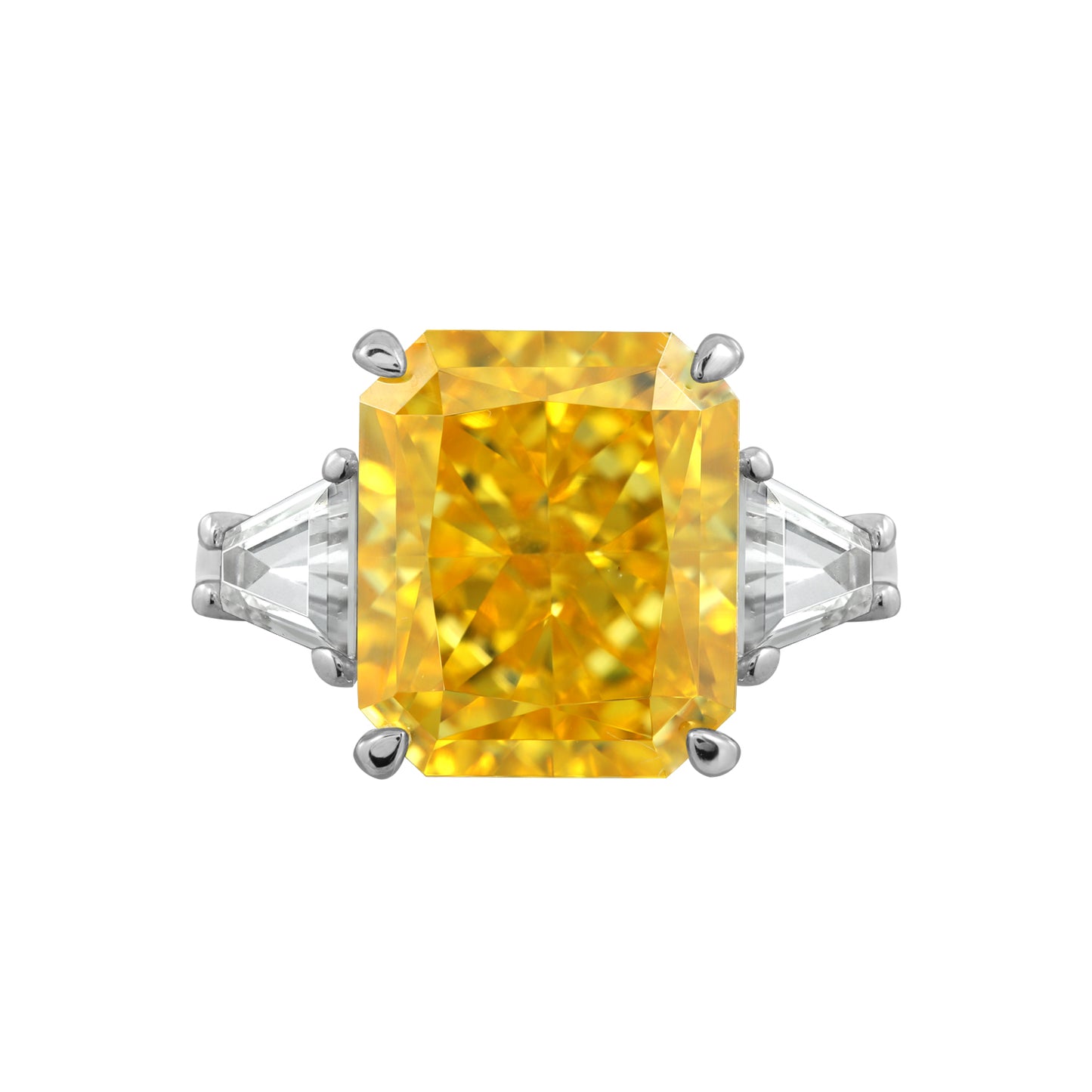 Yellow Emerald and Trapeze Cut Engagement Ring
