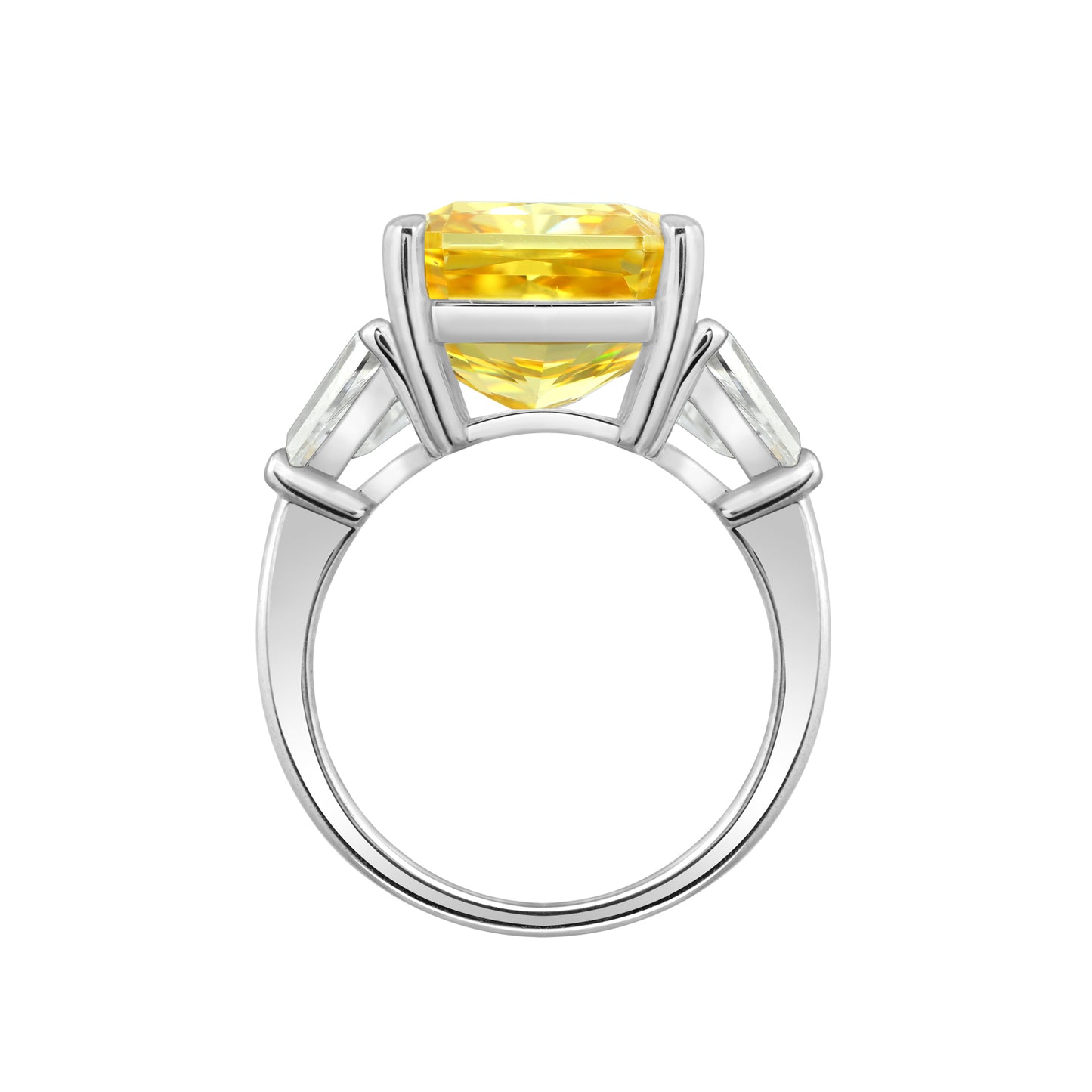 Yellow Emerald and Trapeze Cut Engagement Ring
