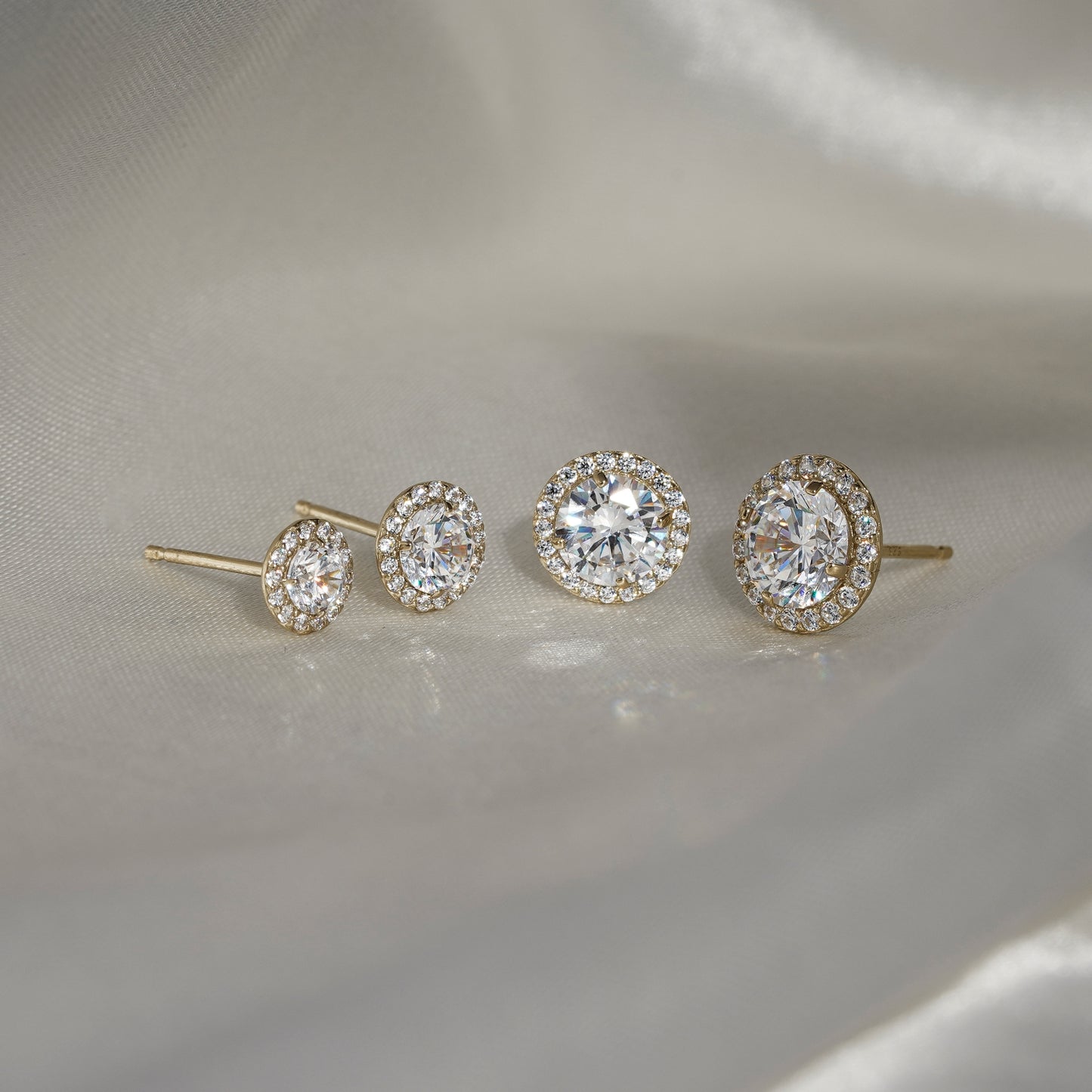 Solid Gold Halo Stud Earrings