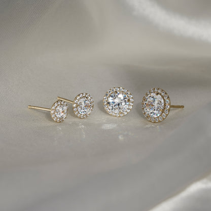 Solid Gold Halo Stud Earrings
