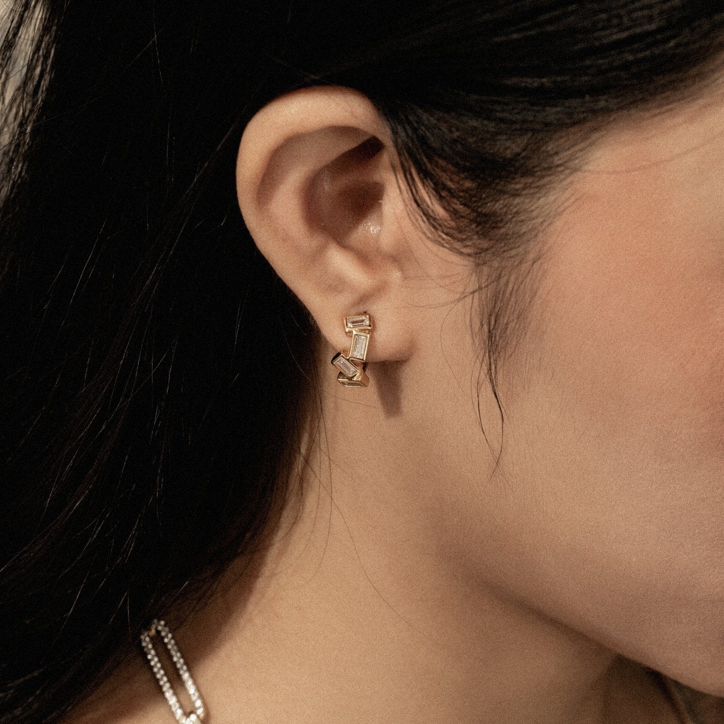 Marilyn Monroe Scattered Baguette Huggie Hoops